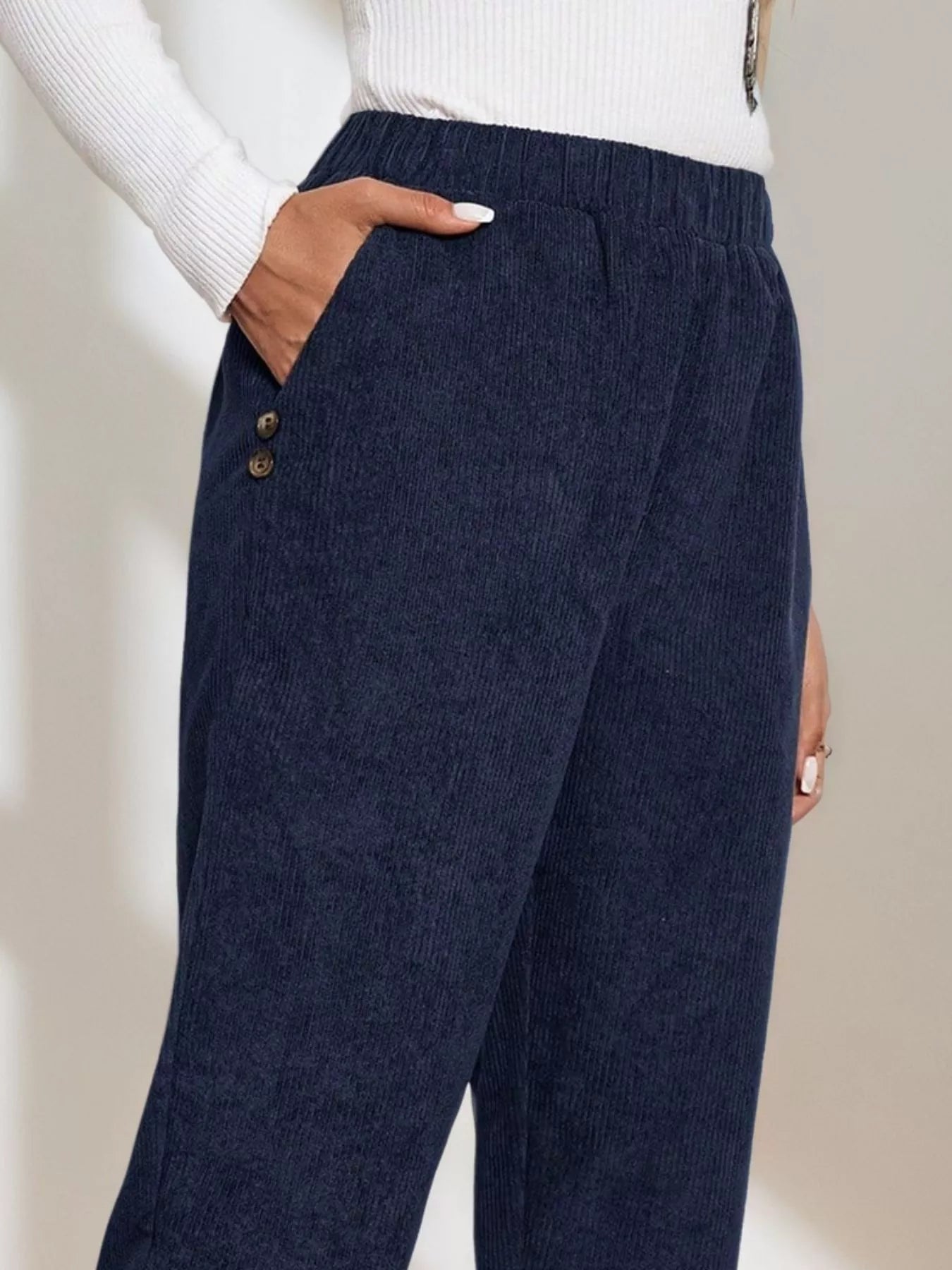 Corduroy Elastic Waist Cropped Pants - MAD RUFFI