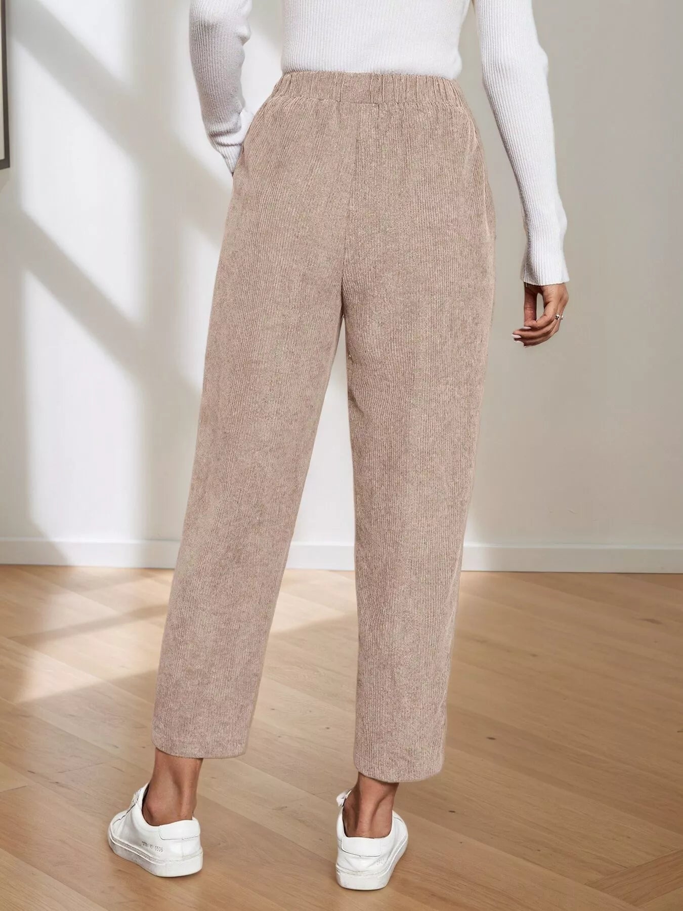 Corduroy Elastic Waist Cropped Pants - MAD RUFFI
