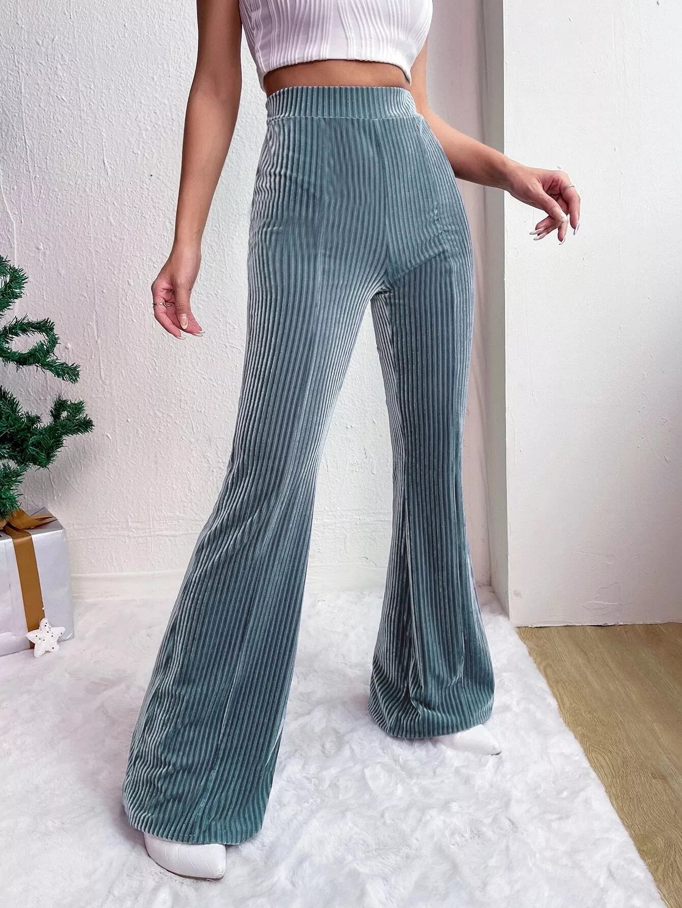 Corduroy High Waist Flare Pants - MAD RUFFI