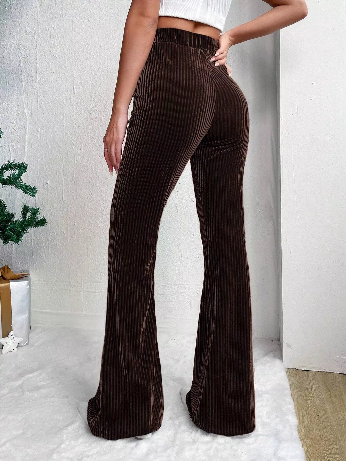 Corduroy High Waist Flare Pants - MAD RUFFI