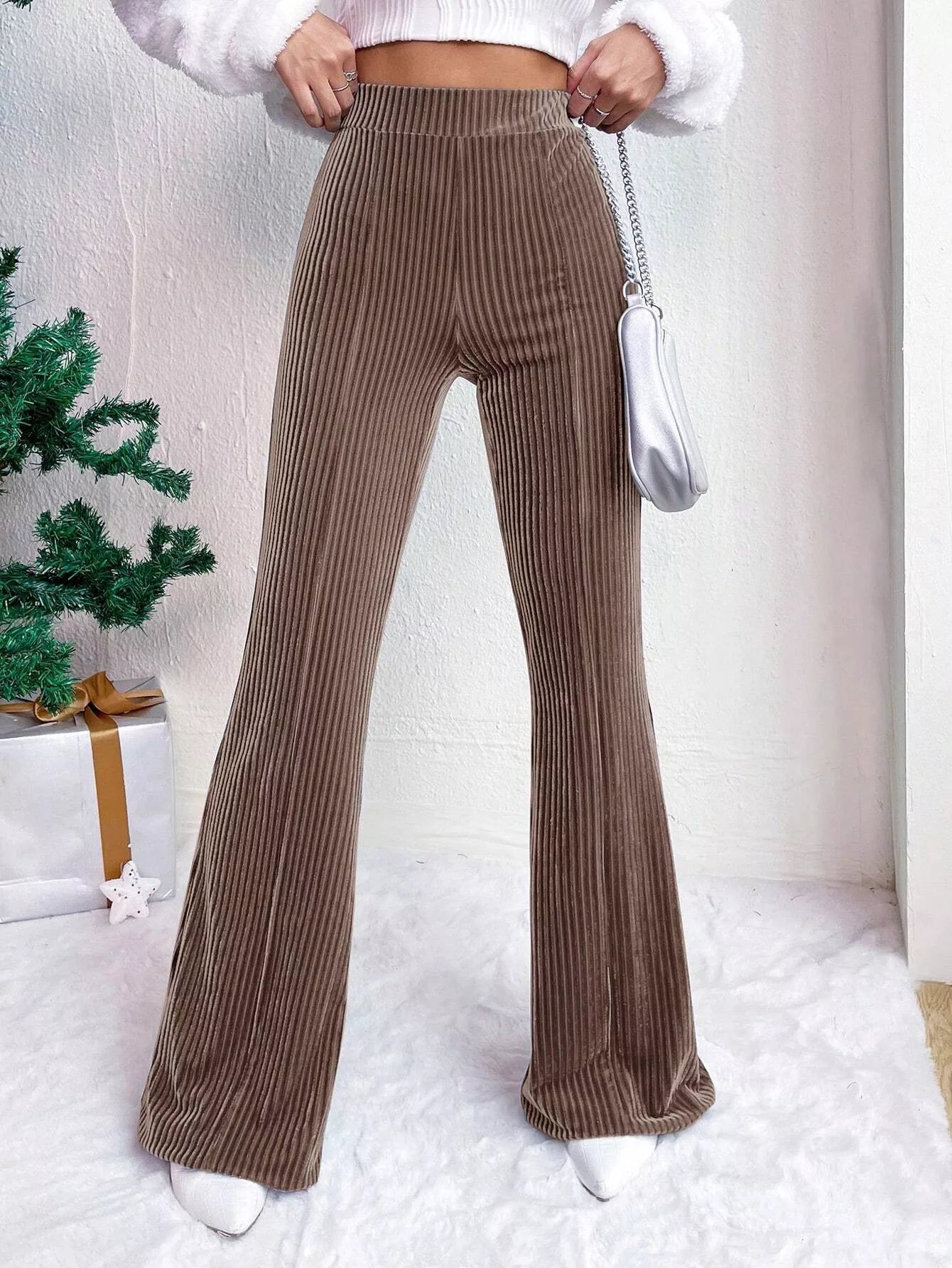 Corduroy High Waist Flare Pants - MAD RUFFI