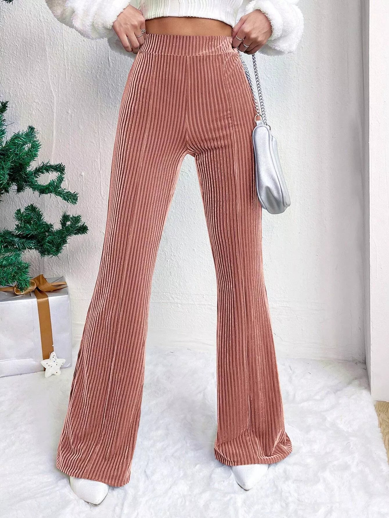 Corduroy High Waist Flare Pants - MAD RUFFI