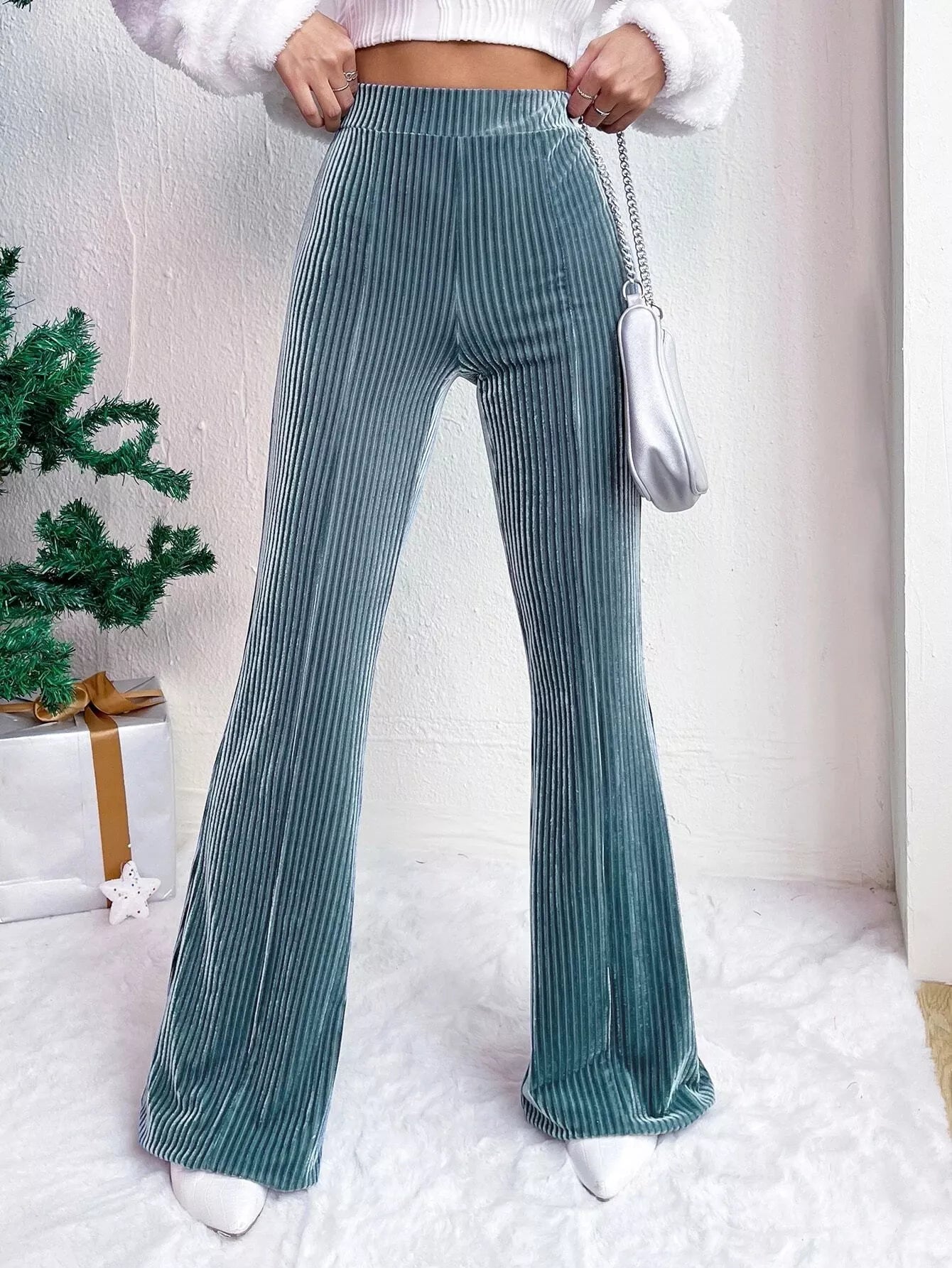 Corduroy High Waist Flare Pants - MAD RUFFI