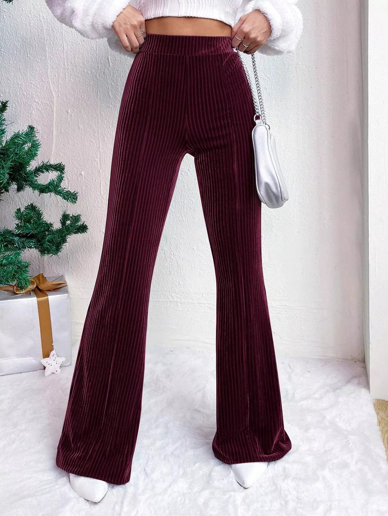 Corduroy High Waist Flare Pants - MAD RUFFI
