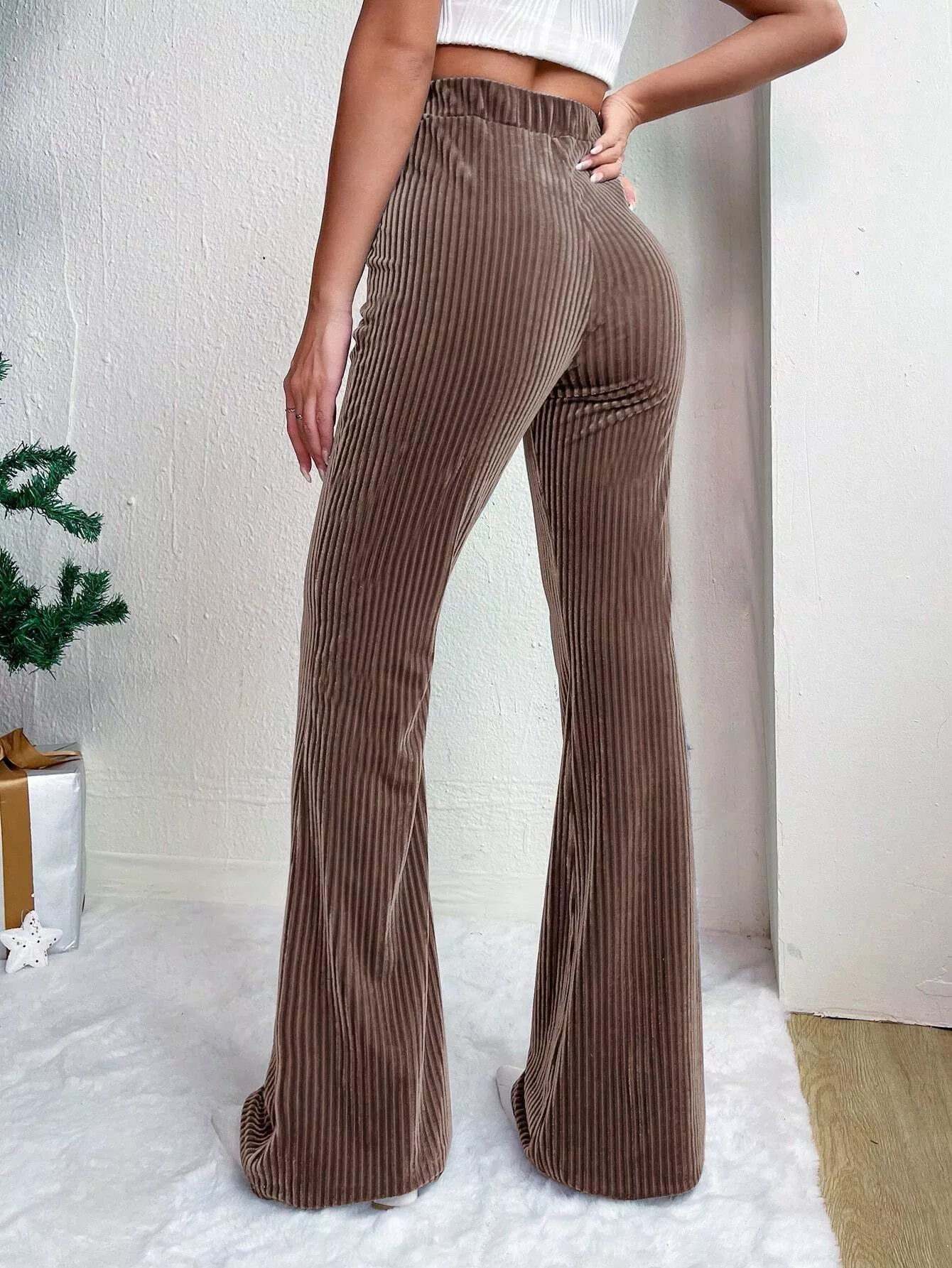 Corduroy High Waist Flare Pants - MAD RUFFI
