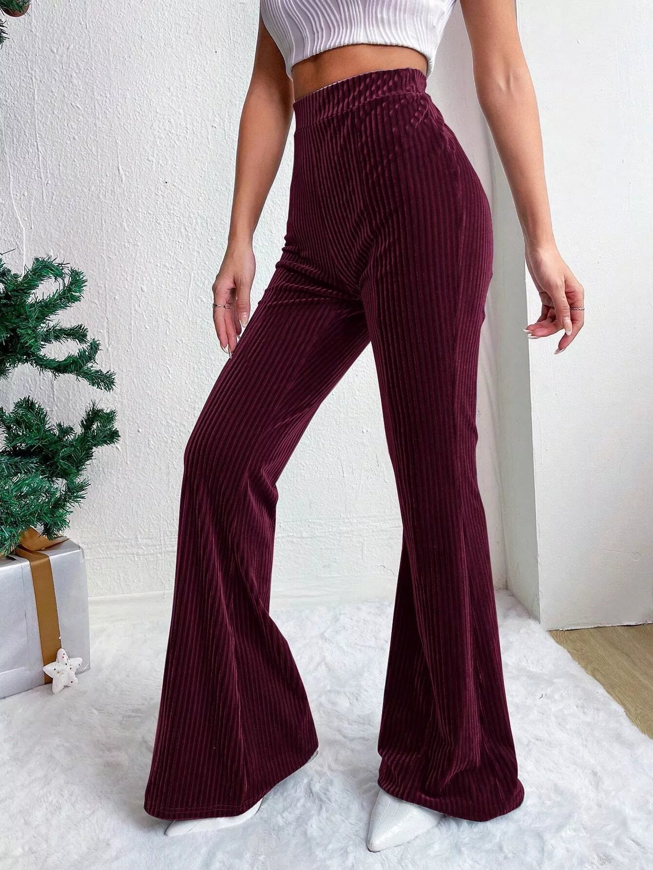Corduroy High Waist Flare Pants - MAD RUFFI