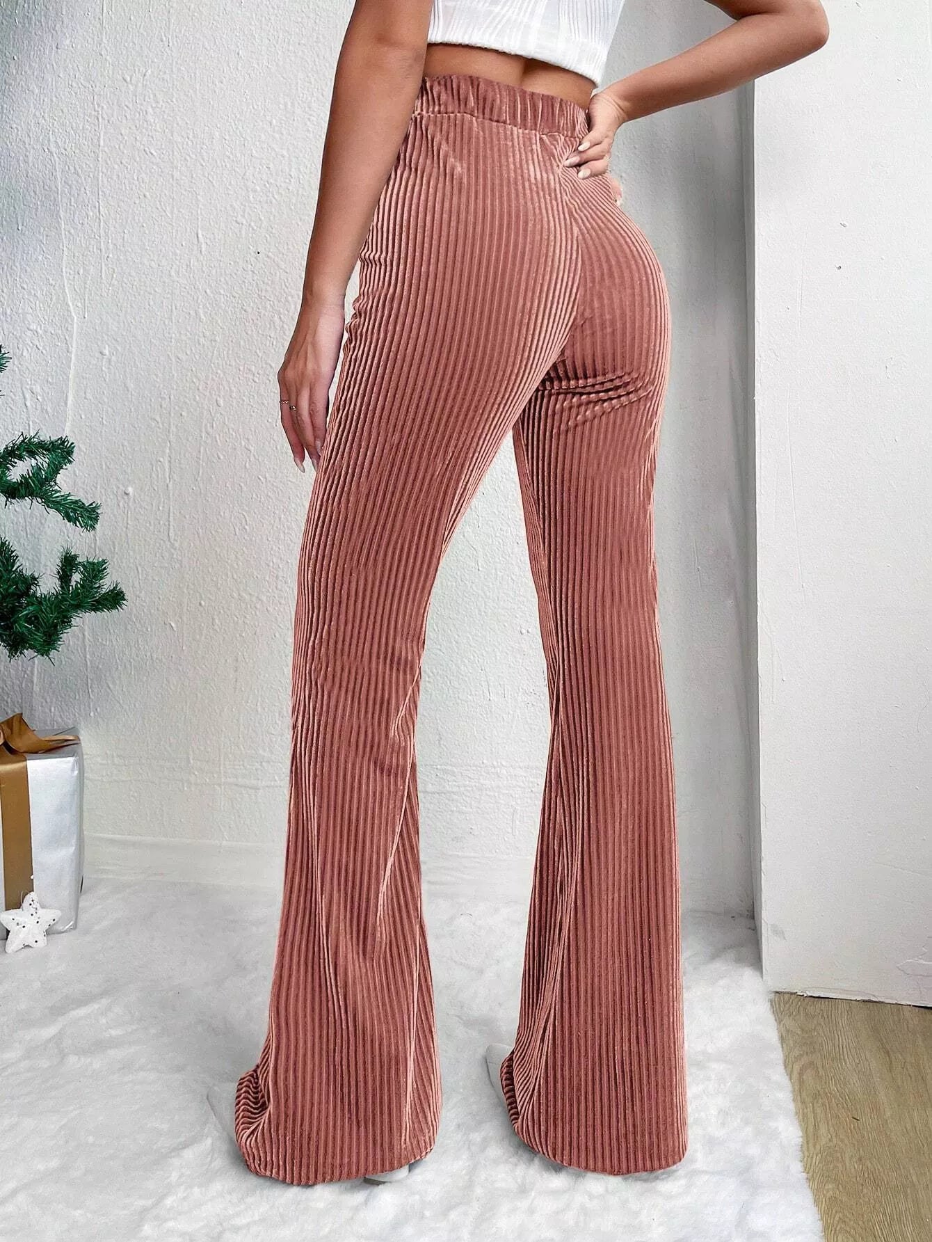 Corduroy High Waist Flare Pants - MAD RUFFI