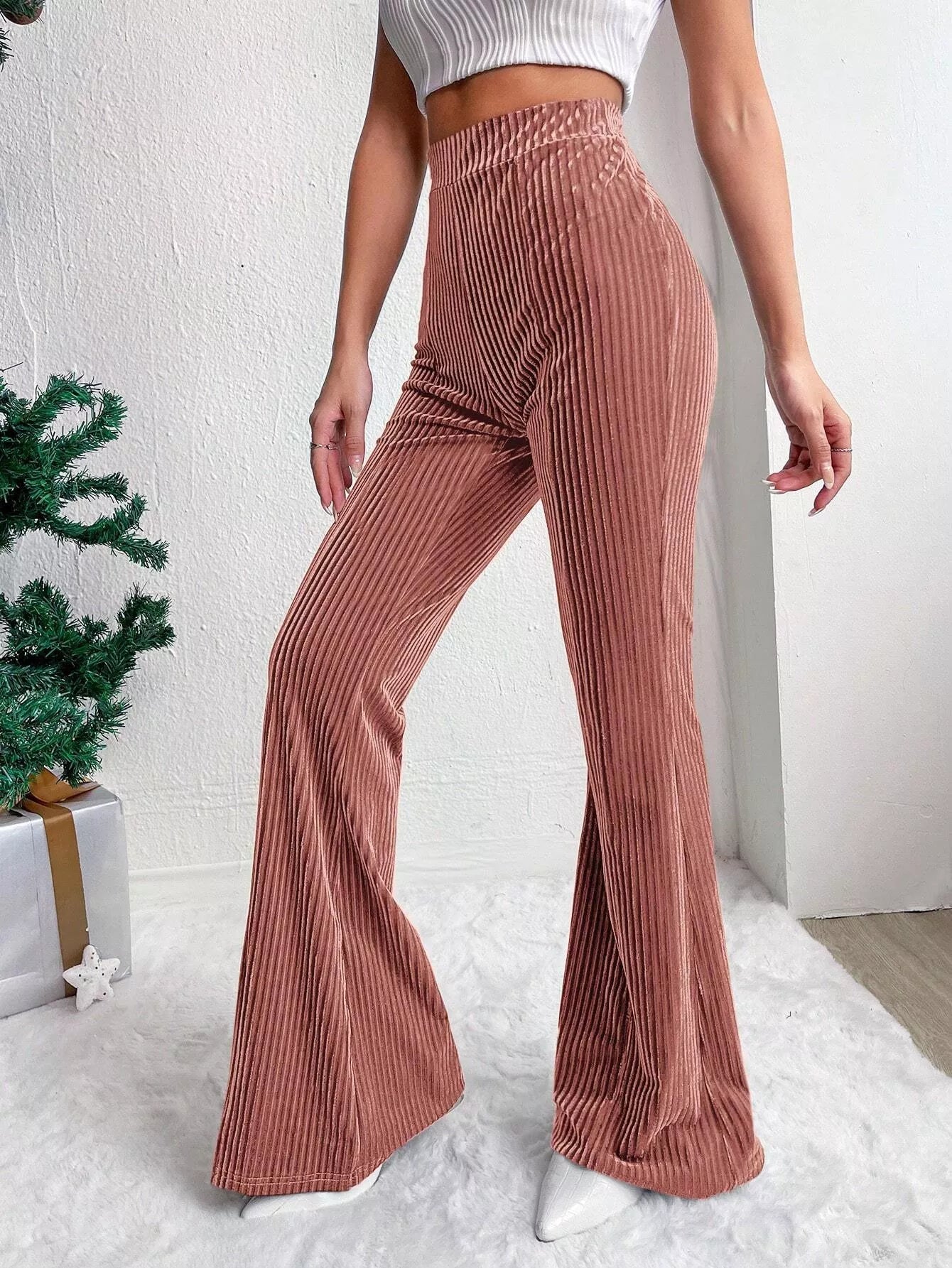 Corduroy High Waist Flare Pants - MAD RUFFI