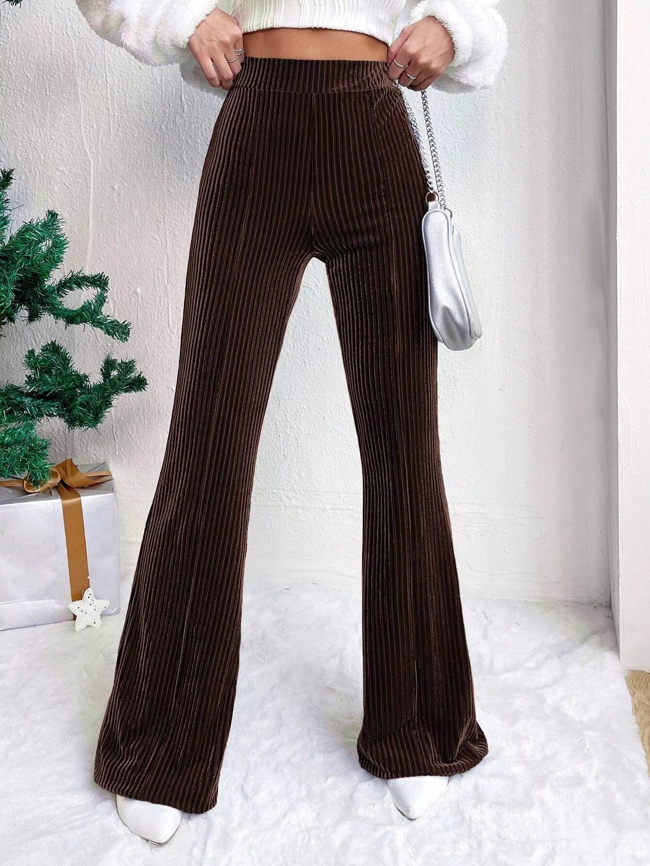 Corduroy High Waist Flare Pants - MAD RUFFI