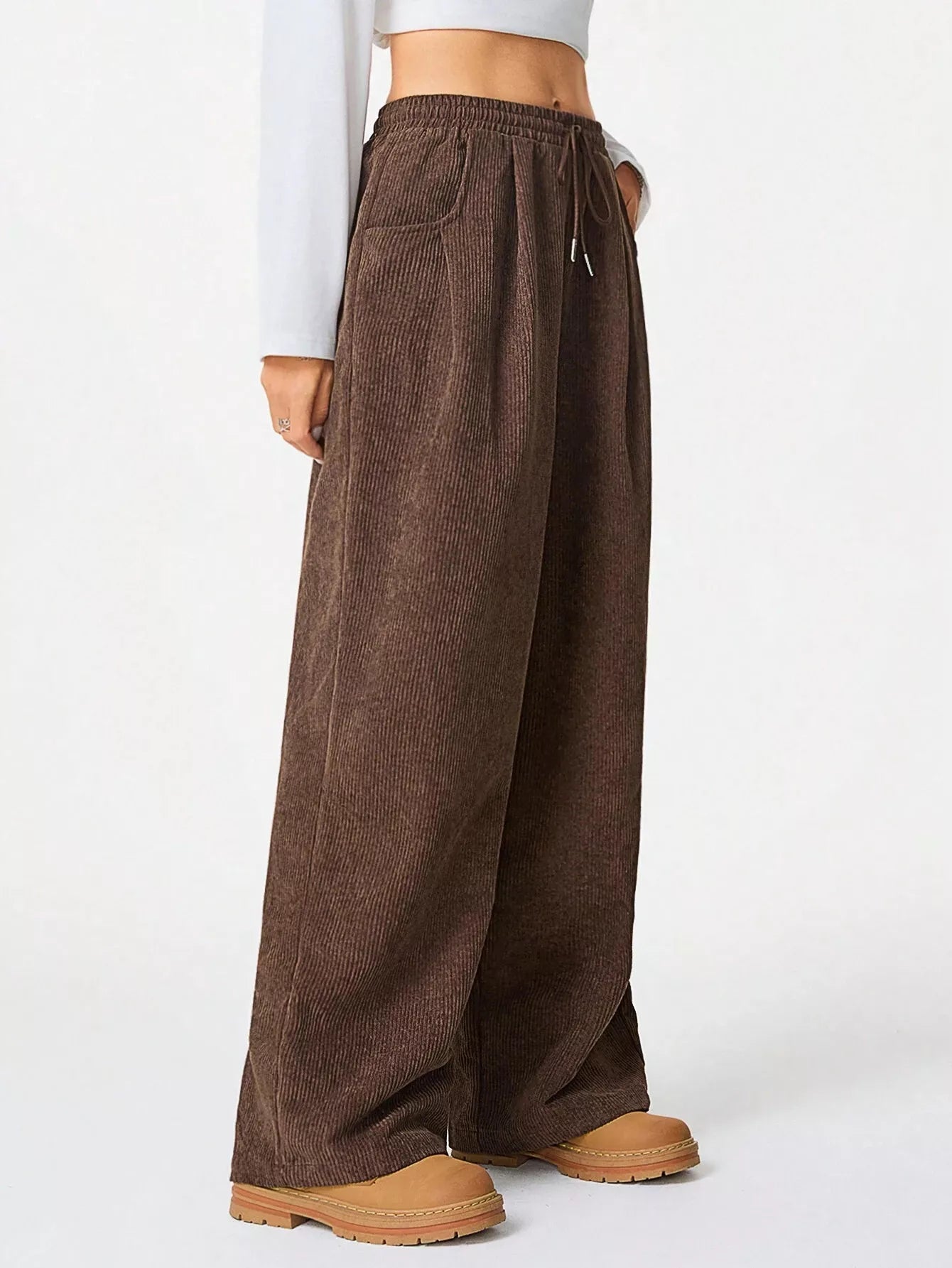 Corduroy Wide Leg Pants - MAD RUFFI