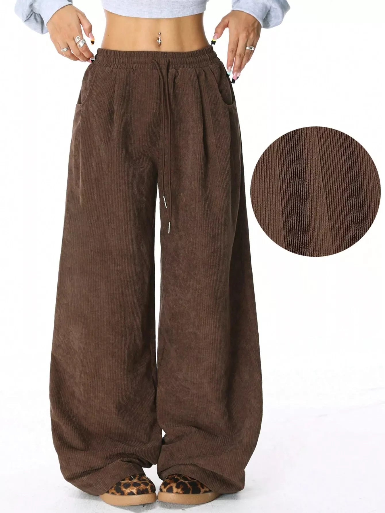 Corduroy Wide Leg Pants - MAD RUFFI