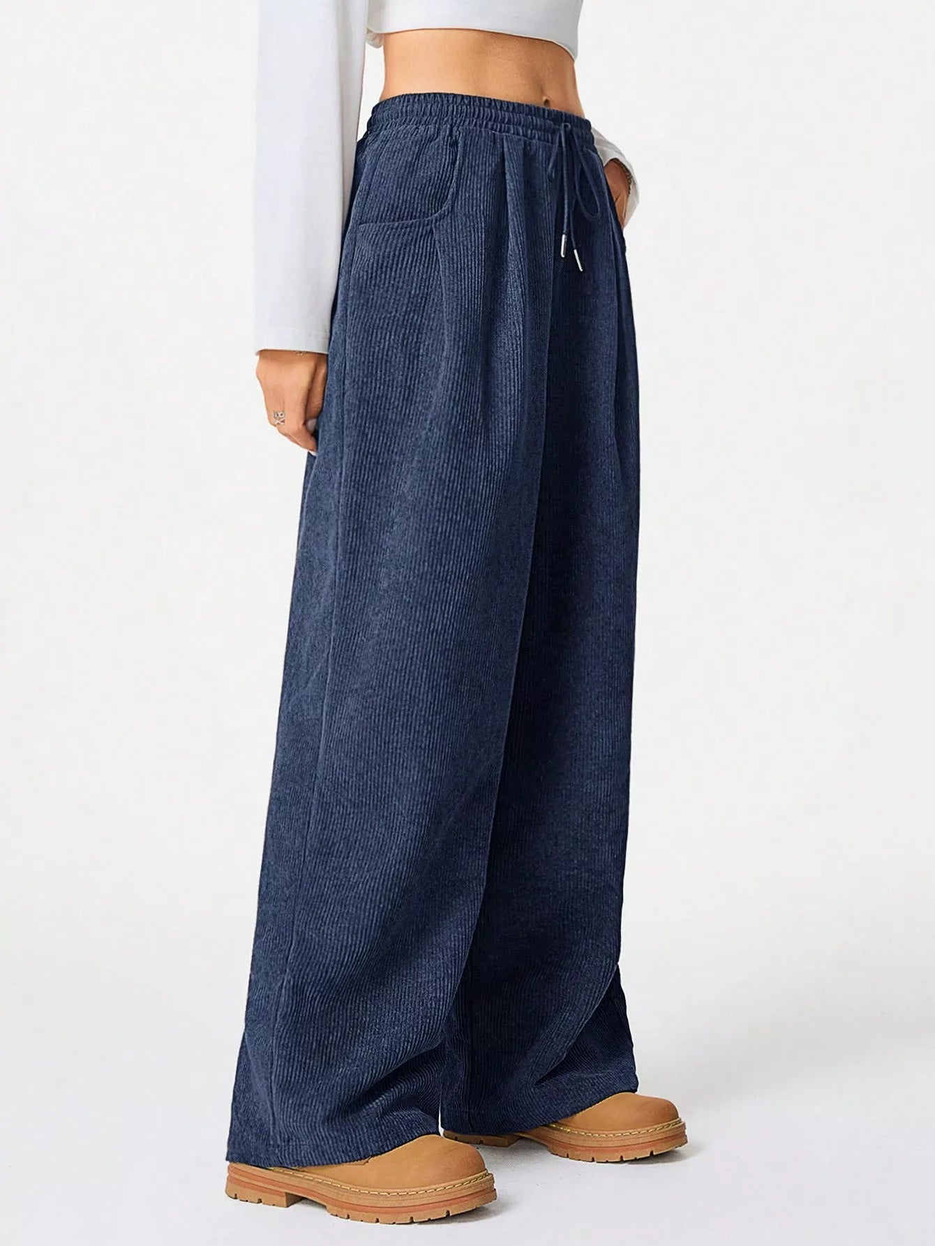 Corduroy Wide Leg Pants - MAD RUFFI