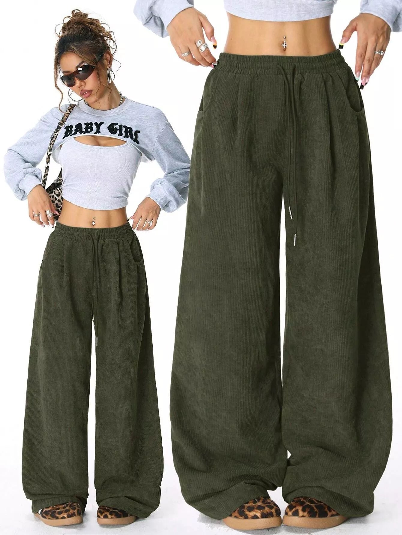 Corduroy Wide Leg Pants - MAD RUFFI