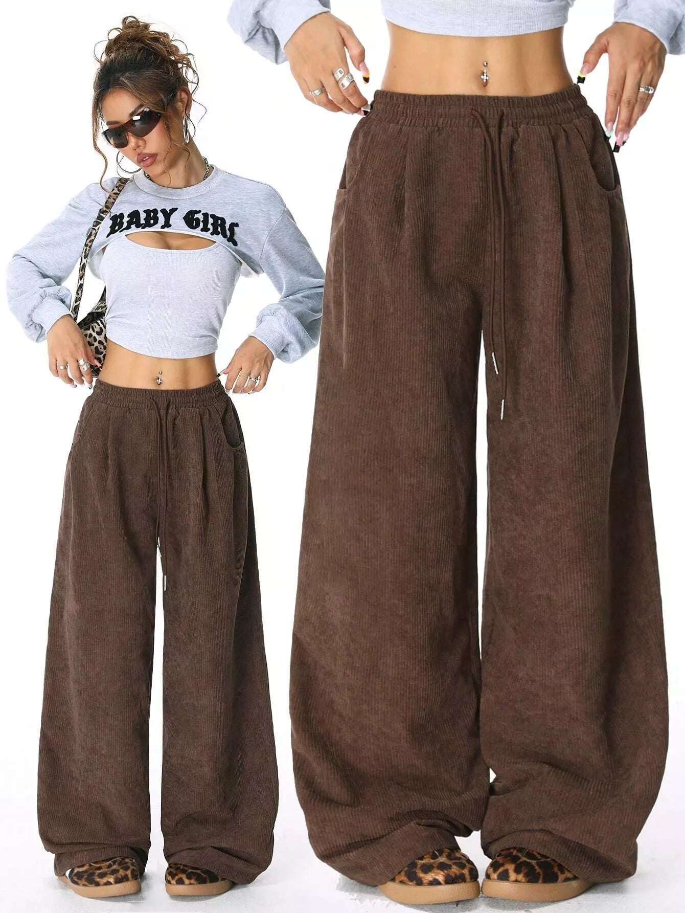 Corduroy Wide Leg Pants - MAD RUFFI