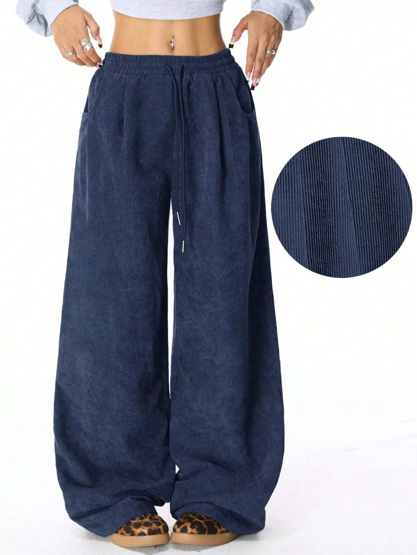 Corduroy Wide Leg Pants - MAD RUFFI