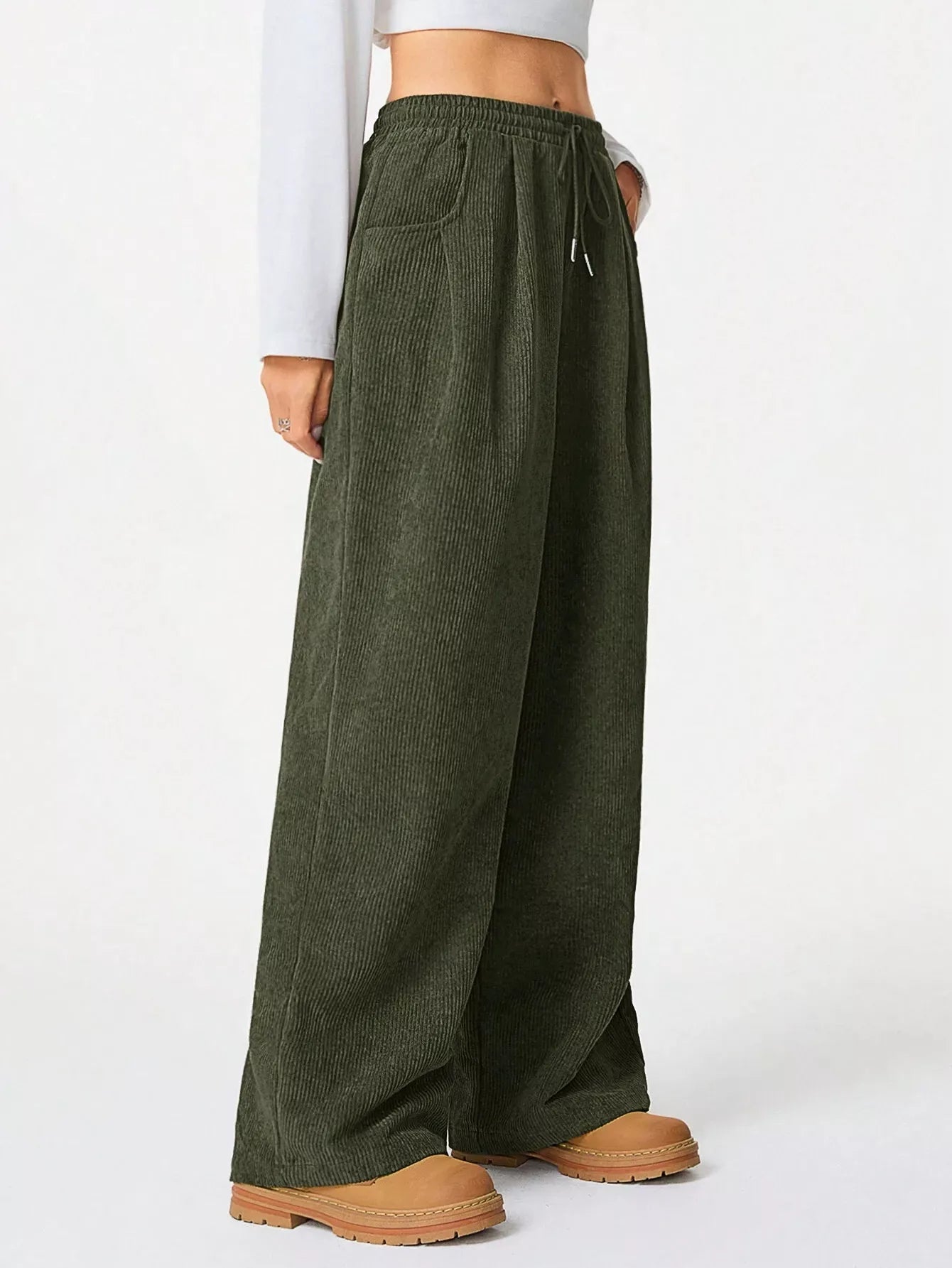 Corduroy Wide Leg Pants - MAD RUFFI