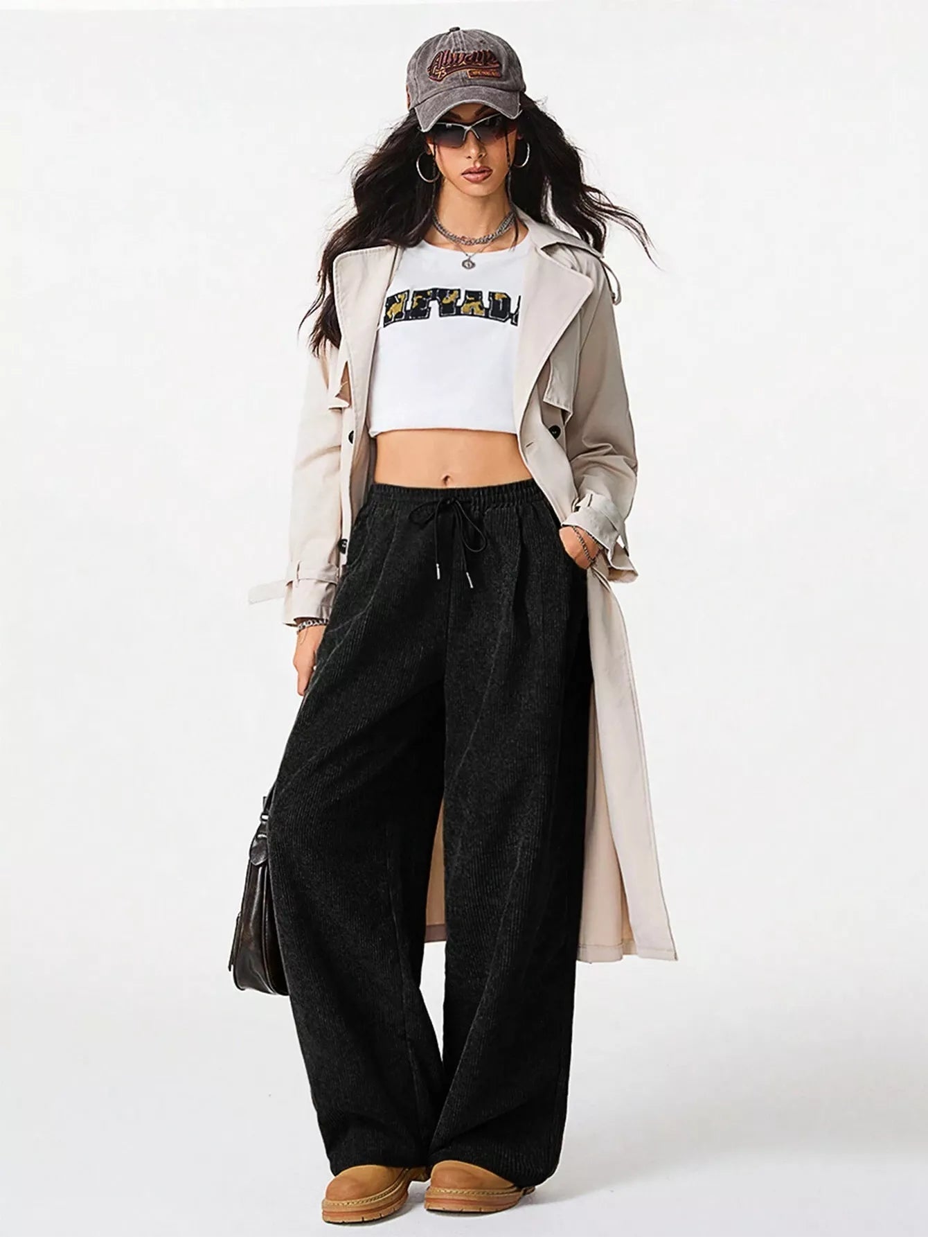 Corduroy Wide Leg Pants - MAD RUFFI
