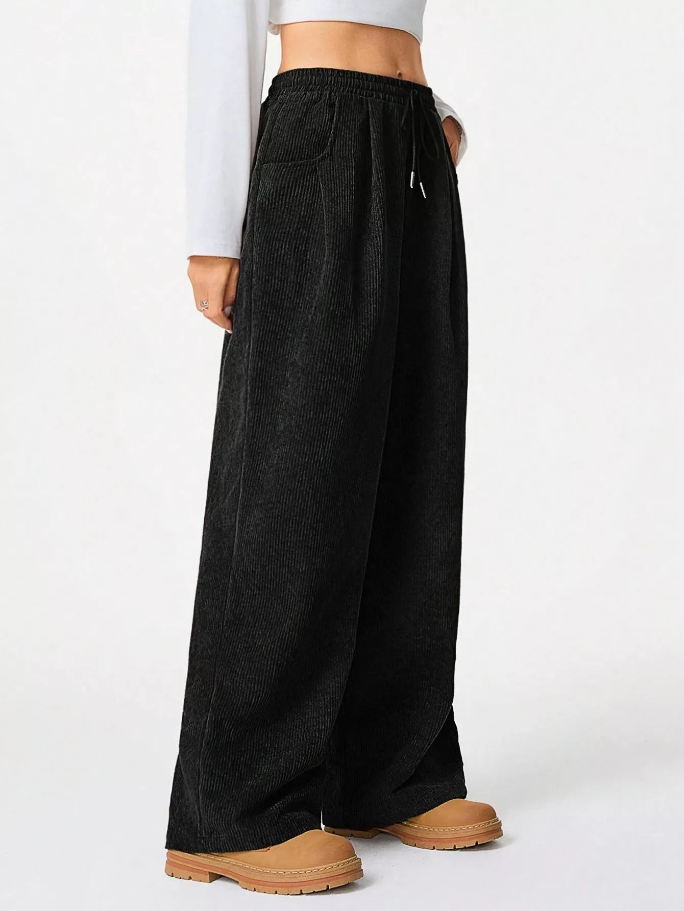 Corduroy Wide Leg Pants - MAD RUFFI