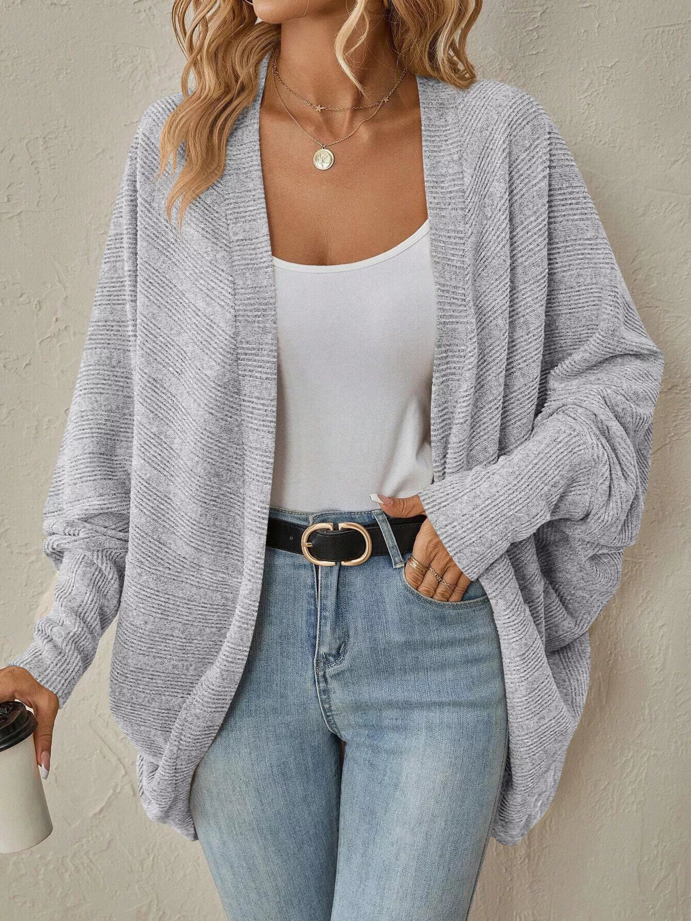 Cozy Oversized Open Front Knit Cardigan - MAD RUFFI