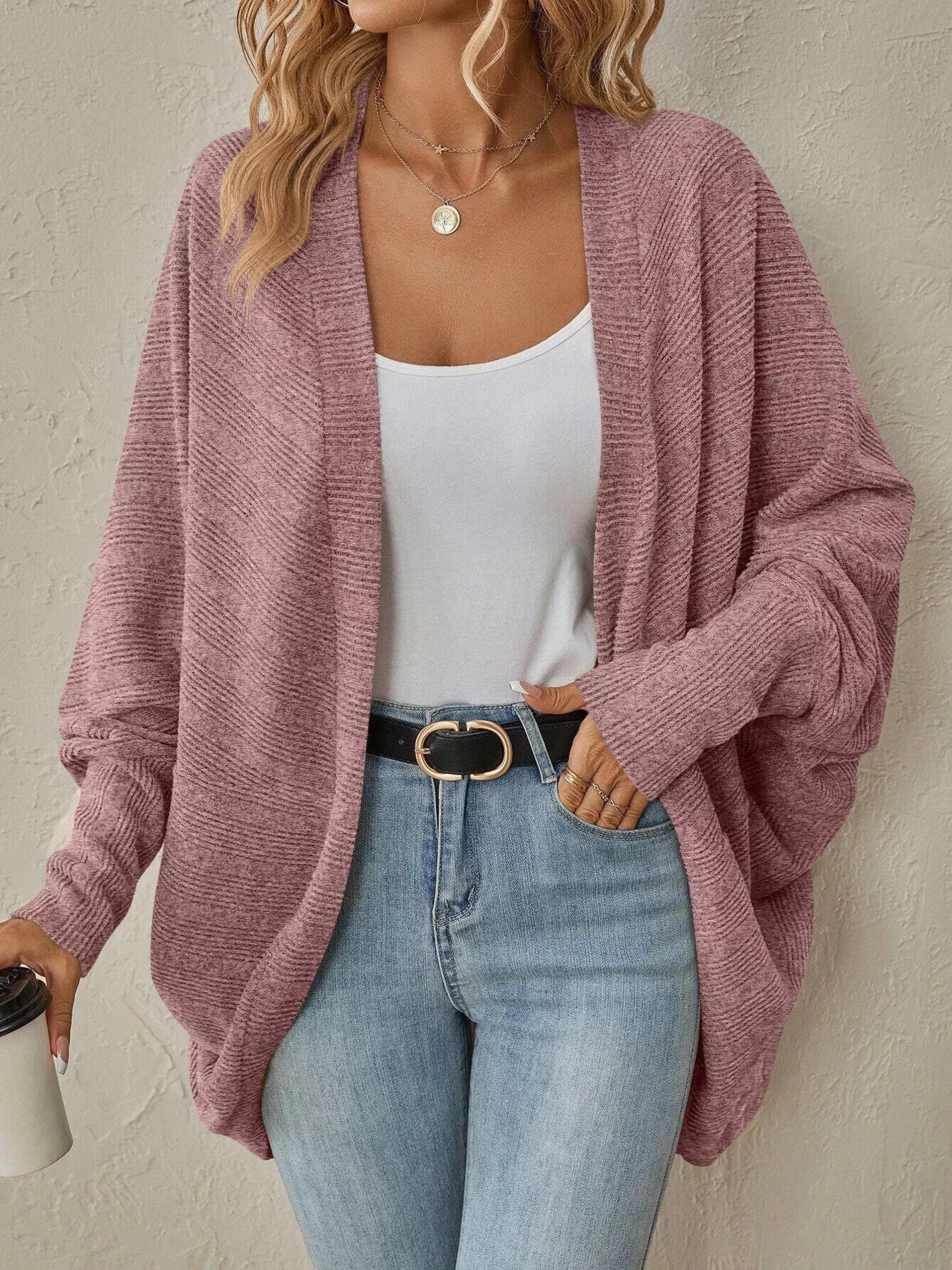 Cozy Oversized Open Front Knit Cardigan - MAD RUFFI
