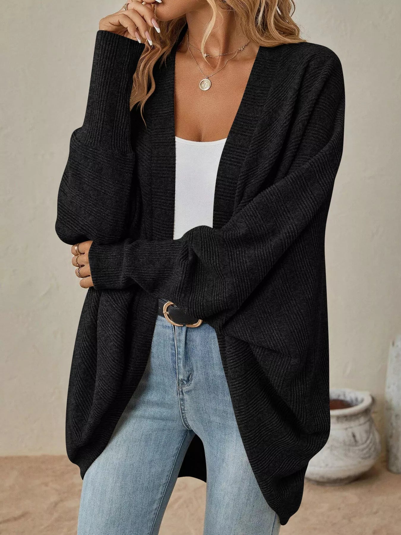 Cozy Oversized Open Front Knit Cardigan - MAD RUFFI