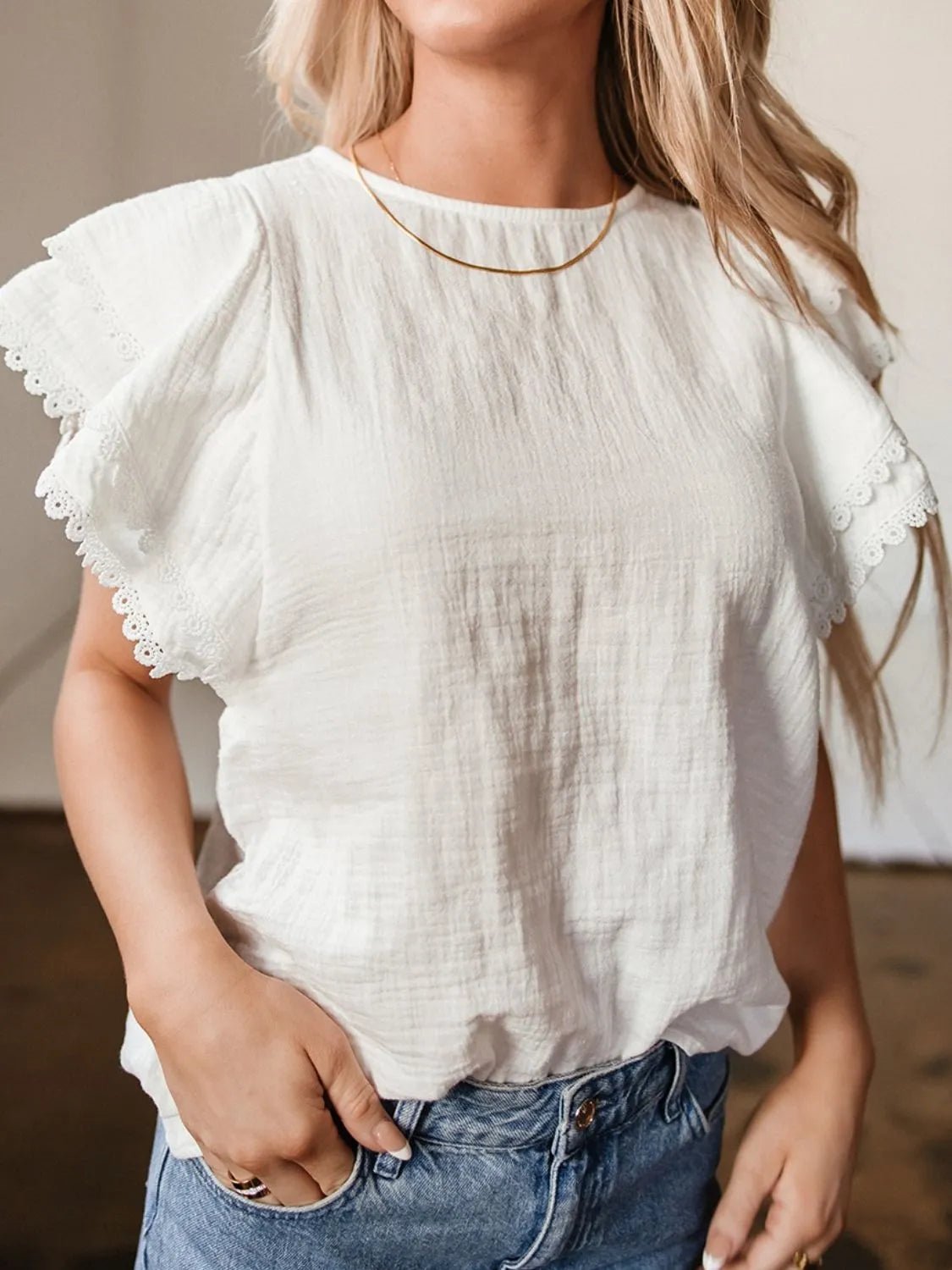 Crinkled Layered Ruffled Flutter Sleeve Blouse - MAD RUFFI