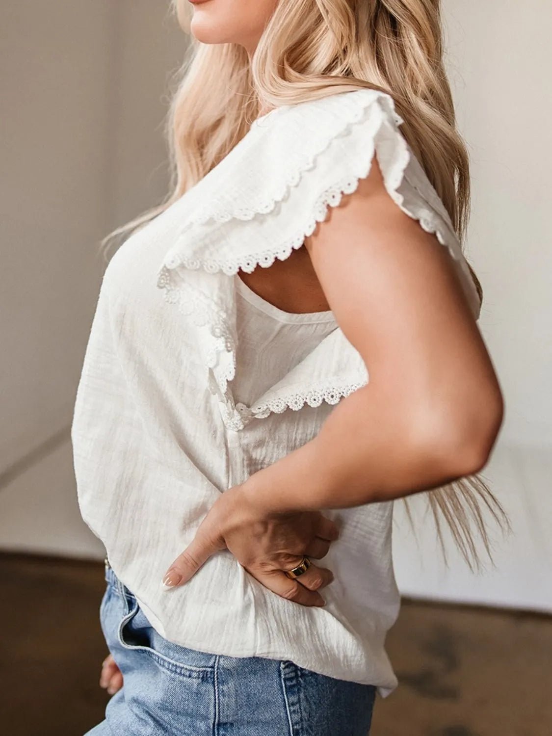 Crinkled Layered Ruffled Flutter Sleeve Blouse - MAD RUFFI