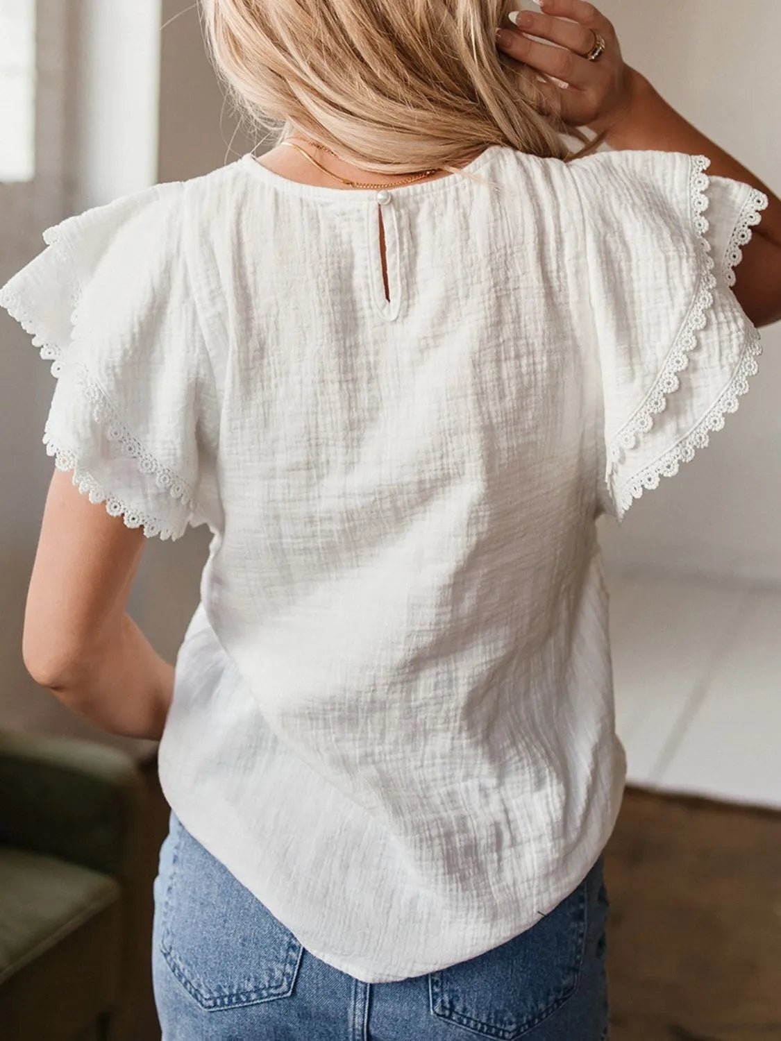 Crinkled Layered Ruffled Flutter Sleeve Blouse - MAD RUFFI