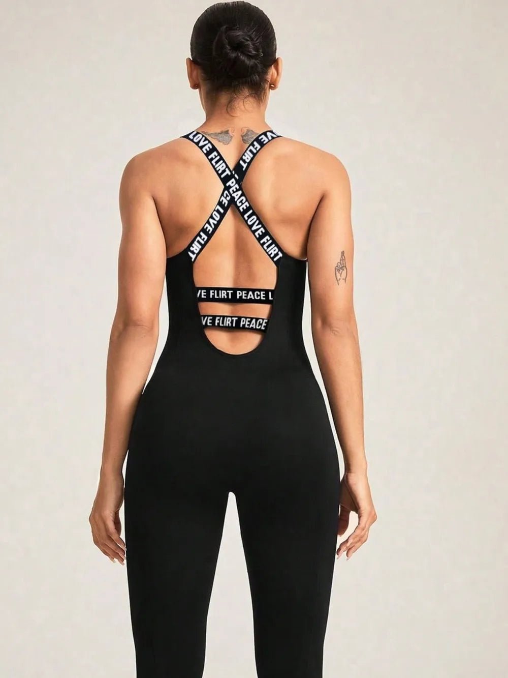 Crisscross Back Sleeveless Active Jumpsuit - MAD RUFFI