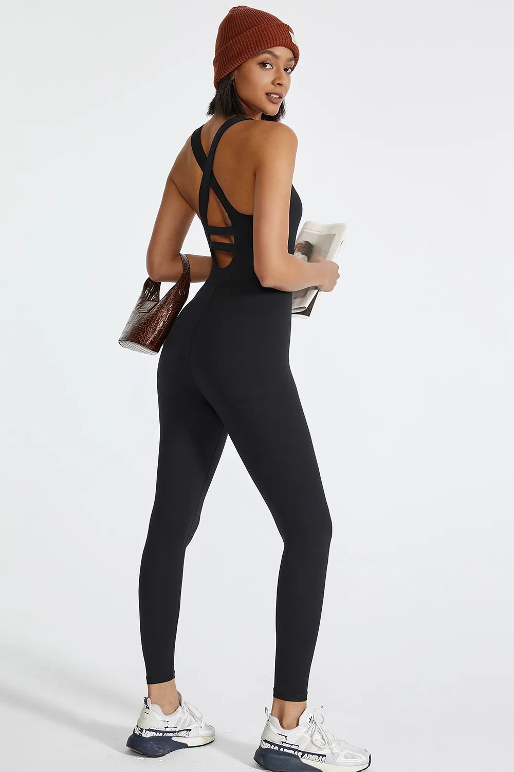 Crisscross Back Wide Strap Active Jumpsuit - MAD RUFFI