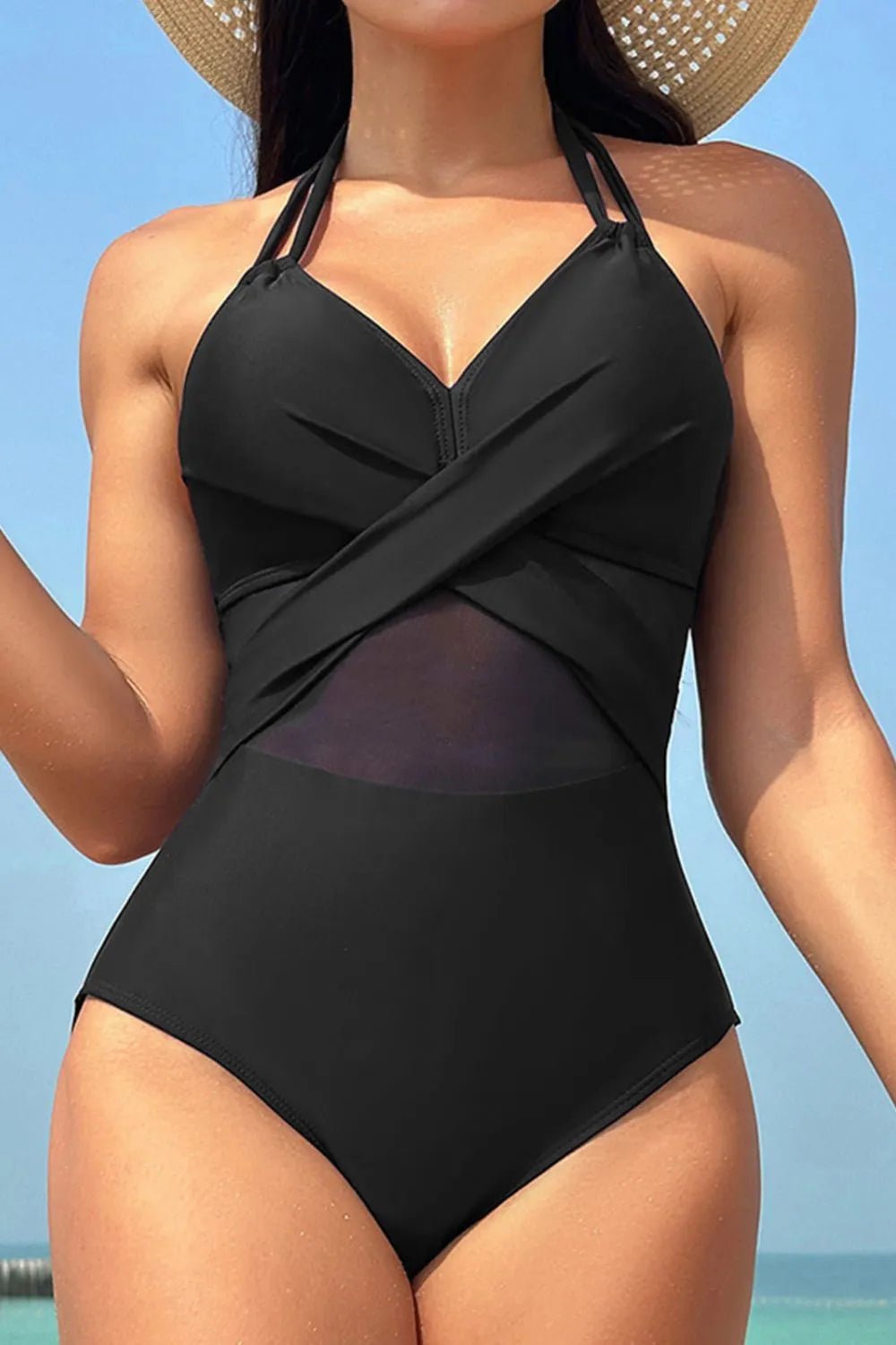 Crisscross Halter Neck One - Piece Swimwear - MAD RUFFI