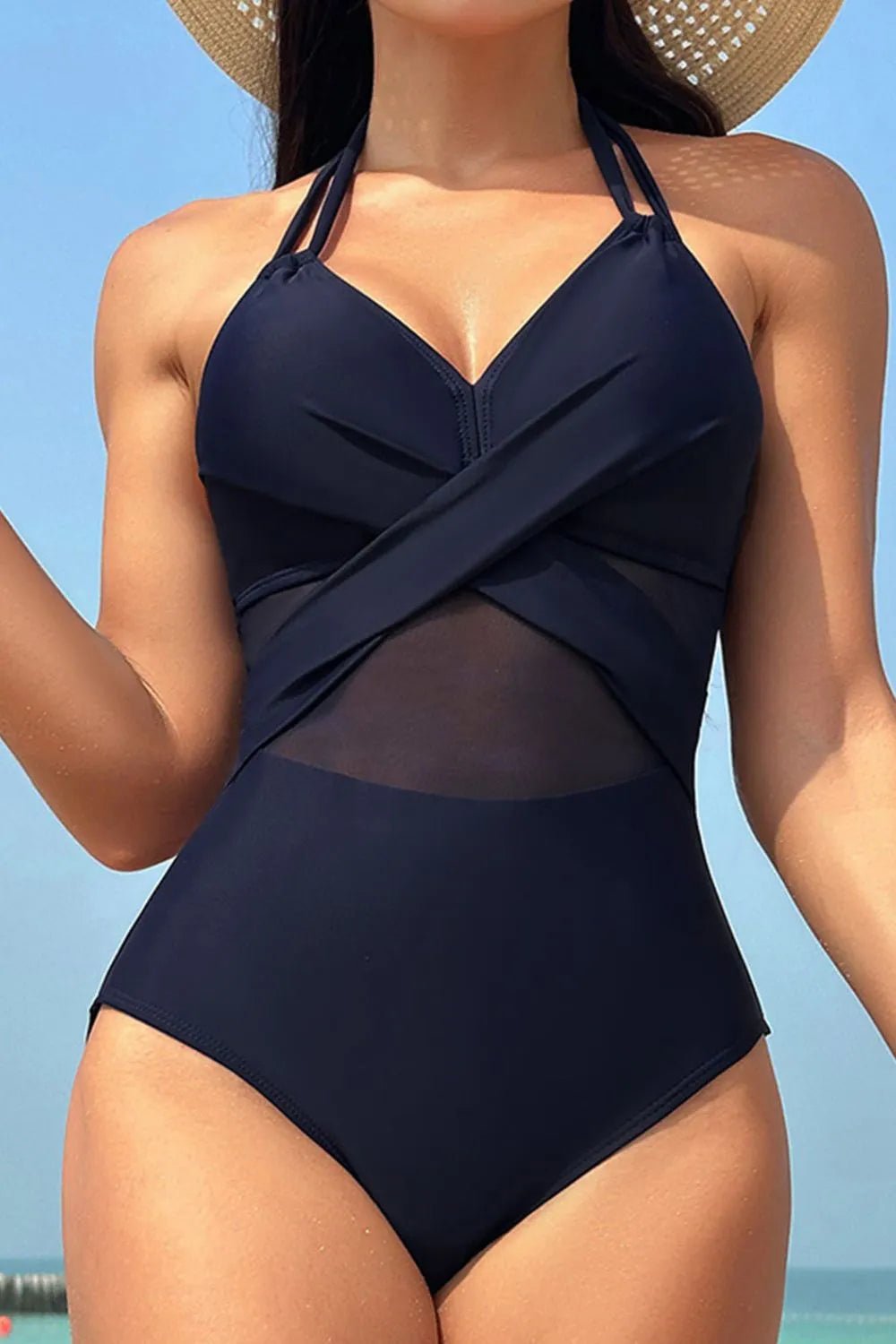 Crisscross Halter Neck One - Piece Swimwear - MAD RUFFI