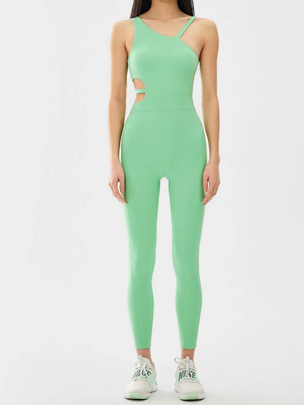 Cutout Asymmetrical Neck Active Jumpsuit - MAD RUFFI