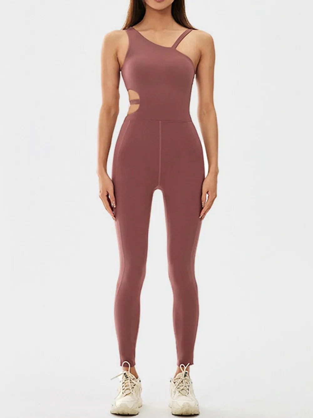 Cutout Asymmetrical Neck Active Jumpsuit - MAD RUFFI