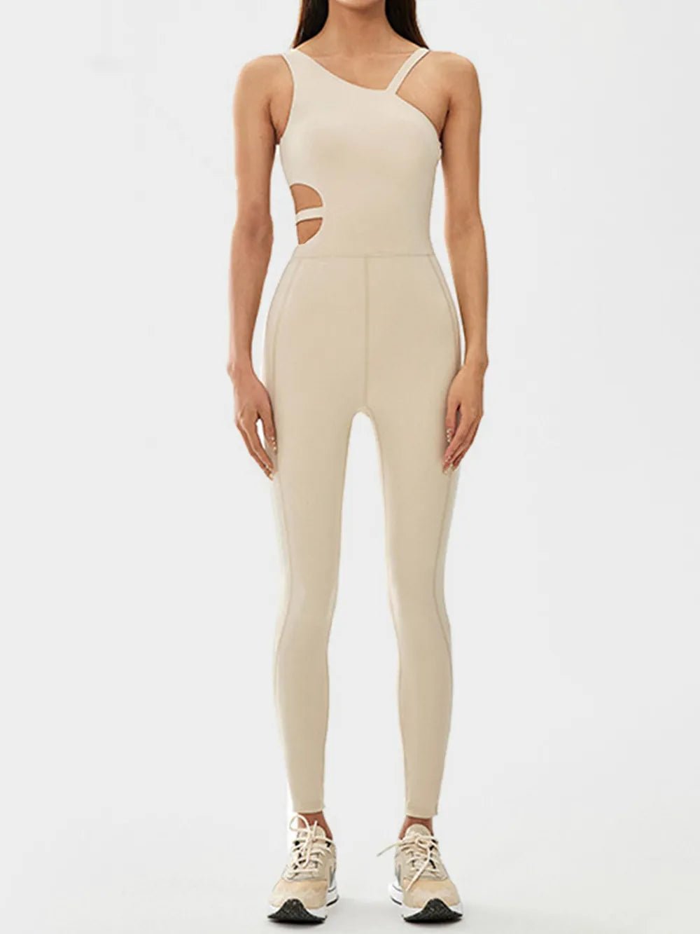 Cutout Asymmetrical Neck Active Jumpsuit - MAD RUFFI