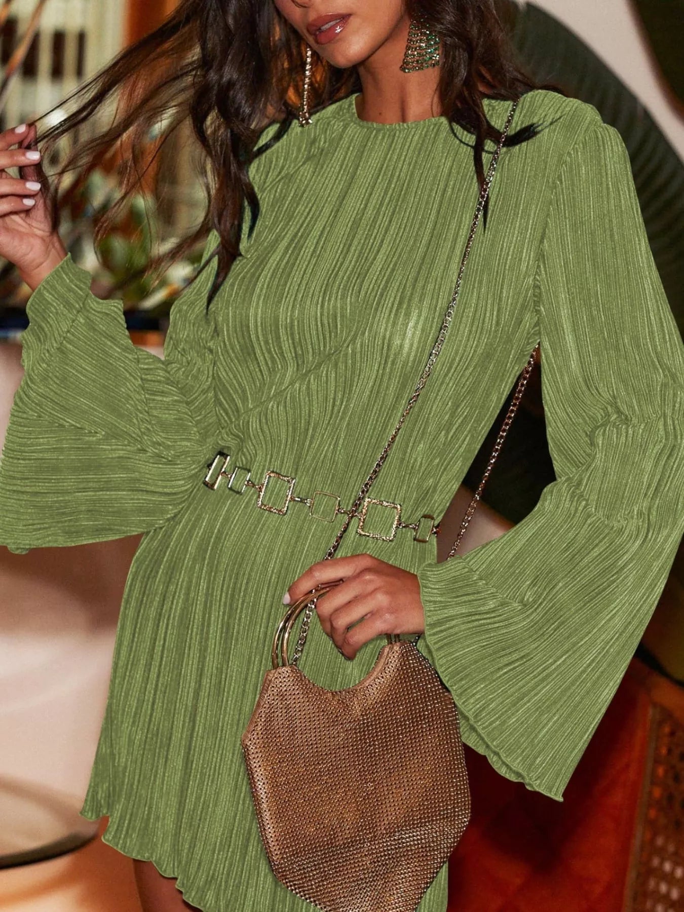 Cutout Back Flare Sleeve Dress - MAD RUFFI