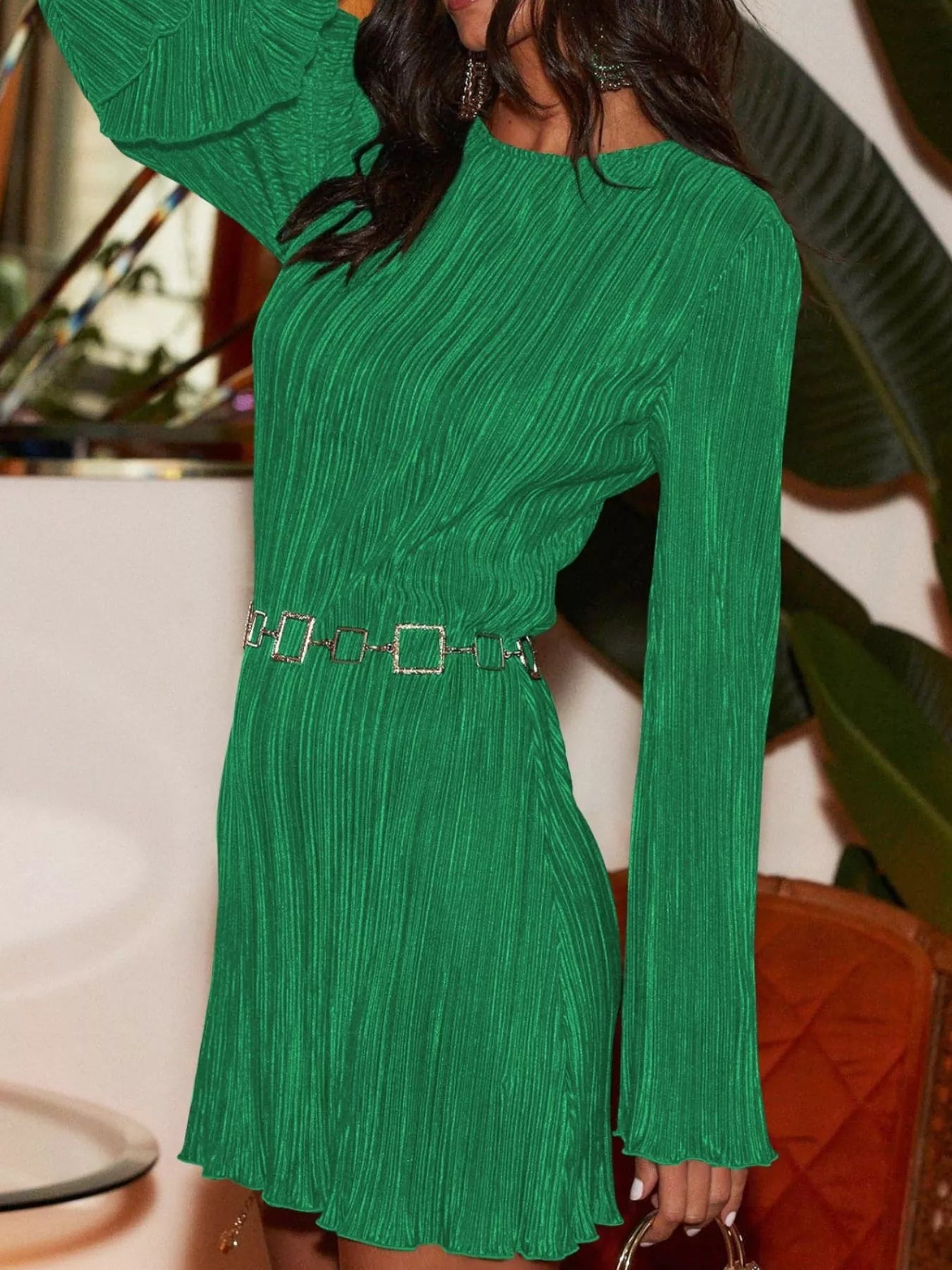 Cutout Back Flare Sleeve Dress - MAD RUFFI