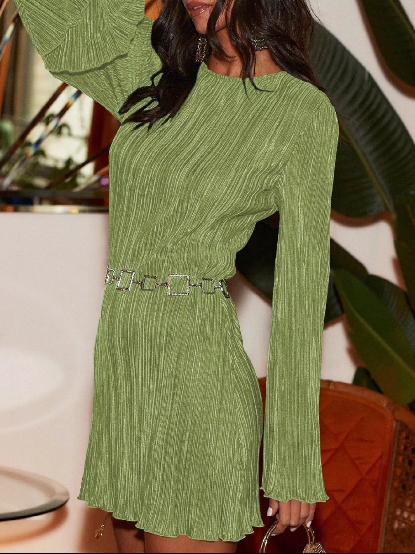 Cutout Back Flare Sleeve Dress - MAD RUFFI