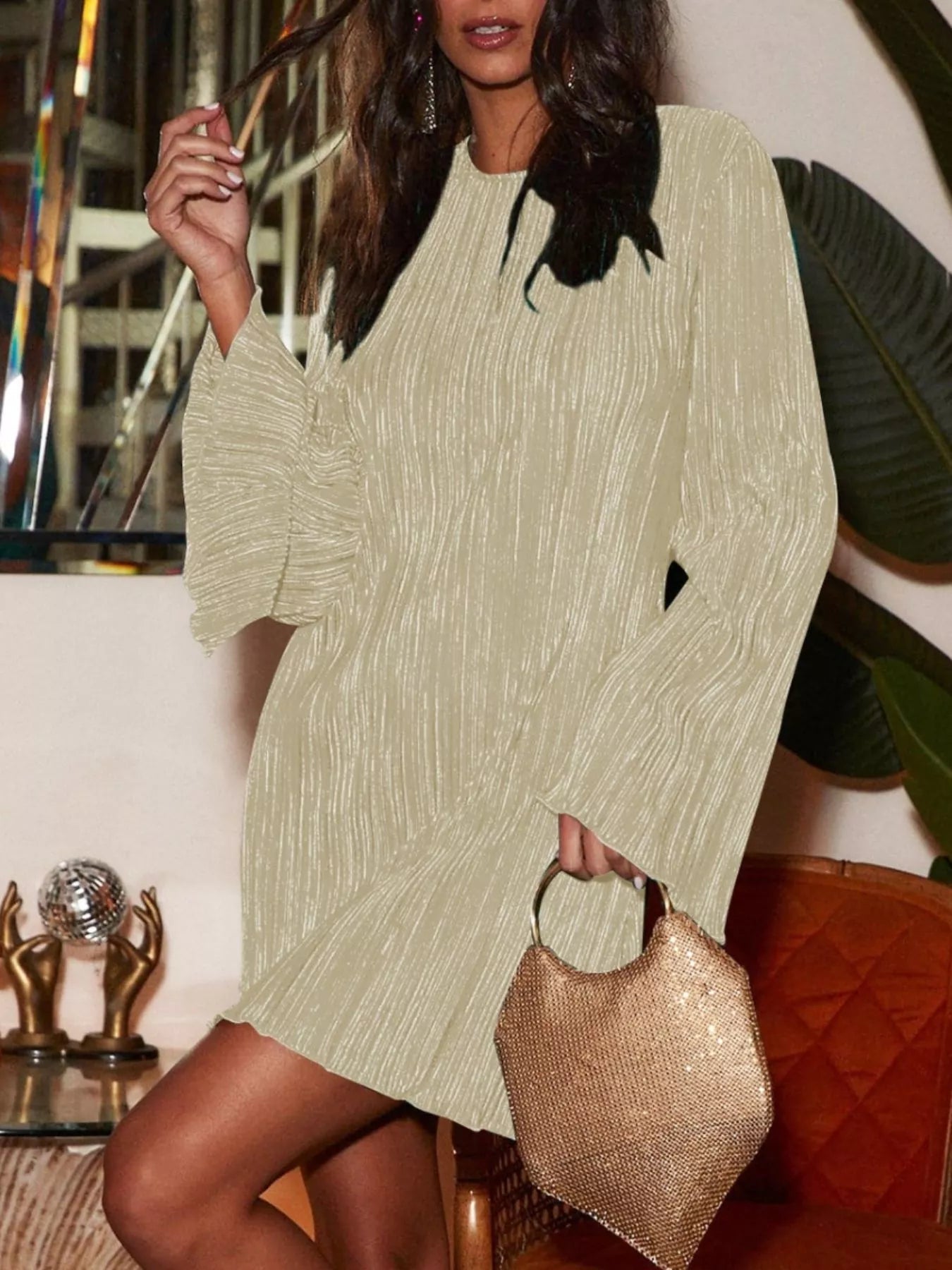 Cutout Back Flare Sleeve Dress - MAD RUFFI