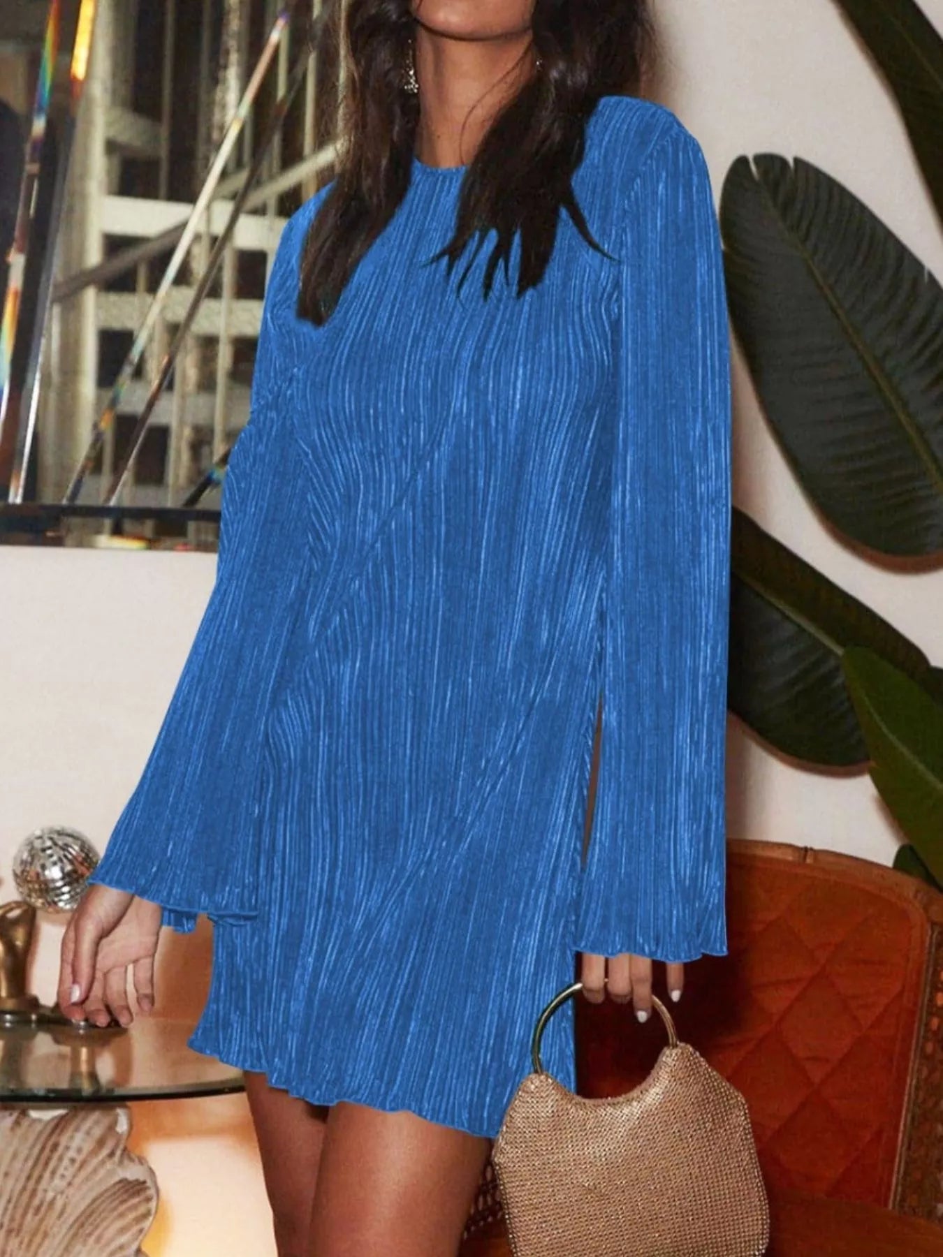 Cutout Back Flare Sleeve Dress - MAD RUFFI