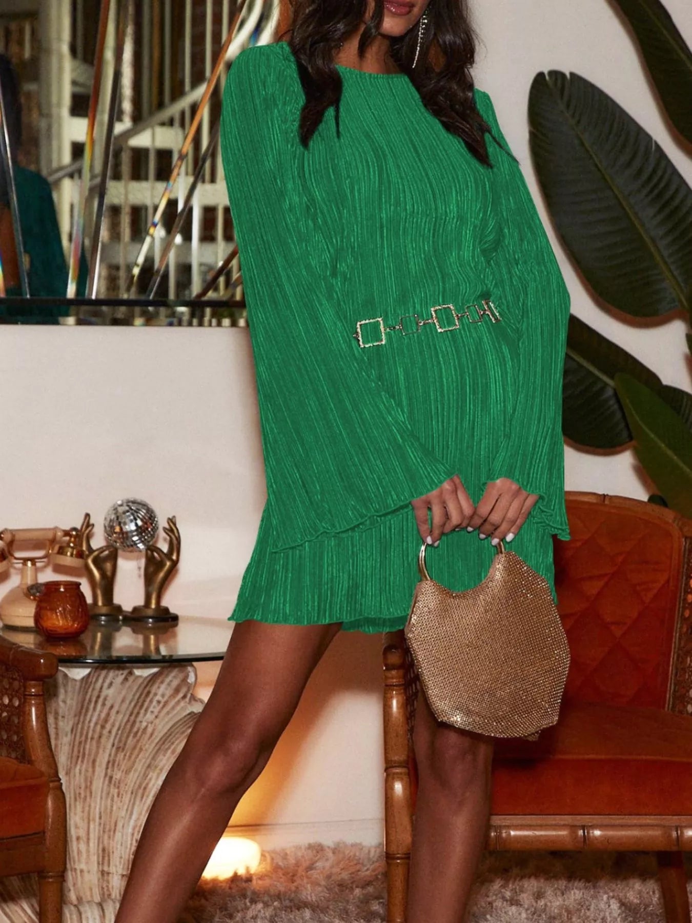 Cutout Back Flare Sleeve Dress - MAD RUFFI