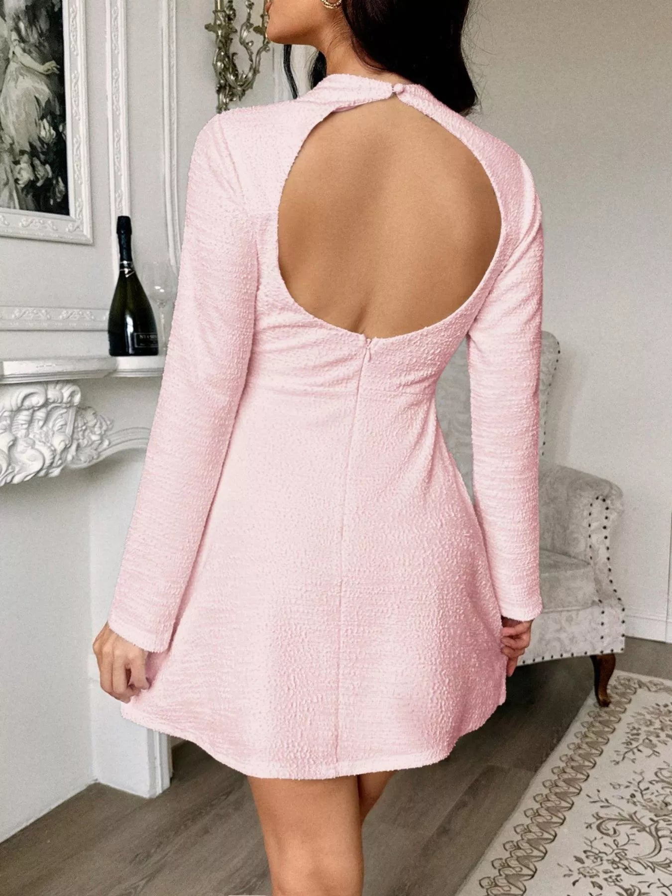 Cutout Back Long Sleeve Mini Dress - MAD RUFFI