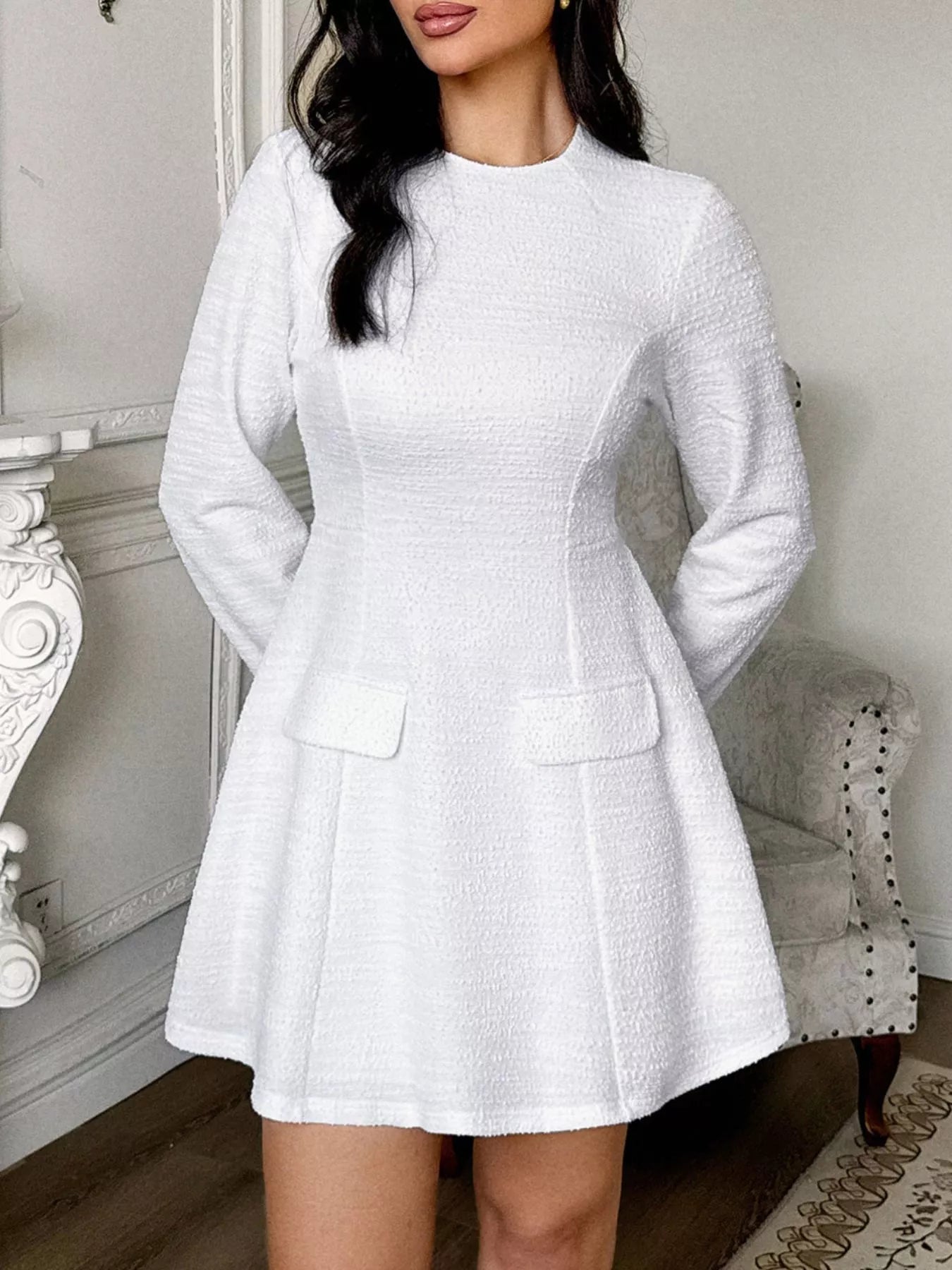 Cutout Back Long Sleeve Mini Dress - MAD RUFFI