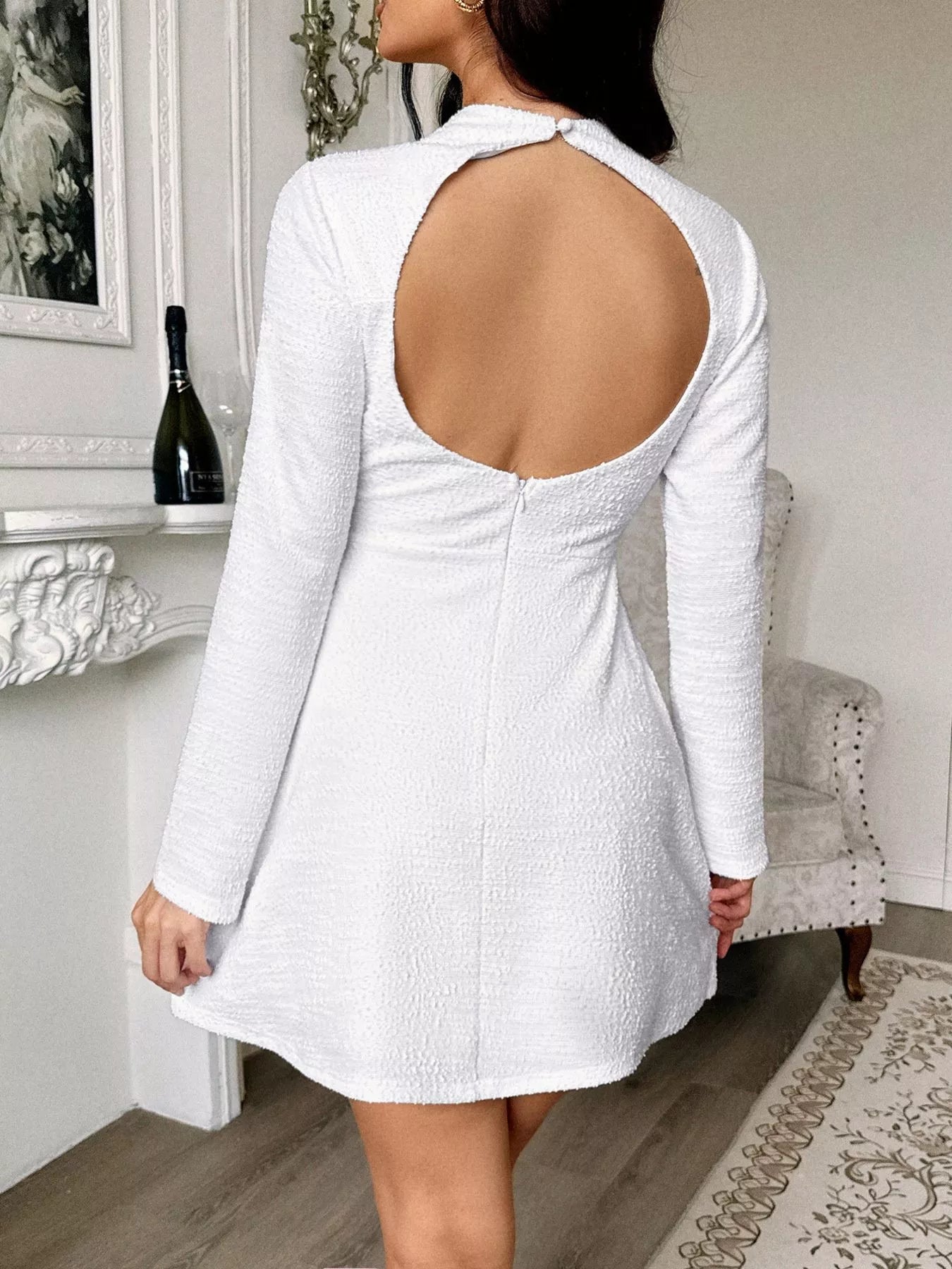 Cutout Back Long Sleeve Mini Dress - MAD RUFFI