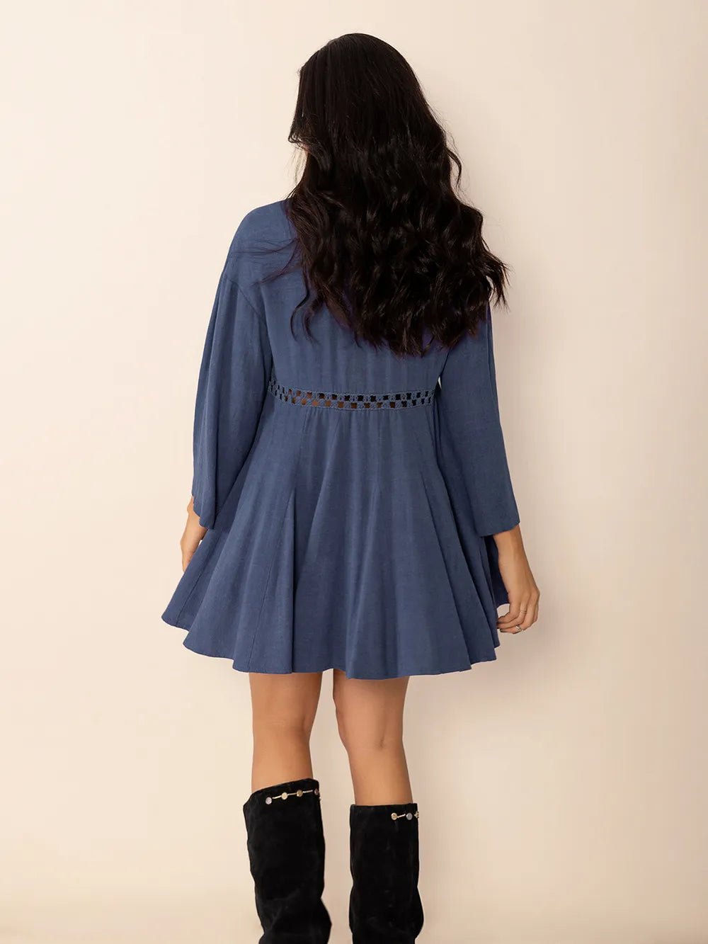 Cutout Johnny Collar Long Sleeve Mini Dress - MAD RUFFI