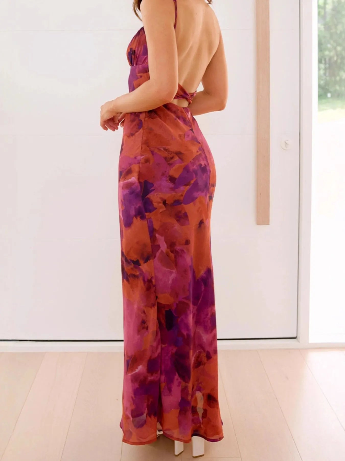 Cutout Printed Cami Maxi Dress - MAD RUFFI