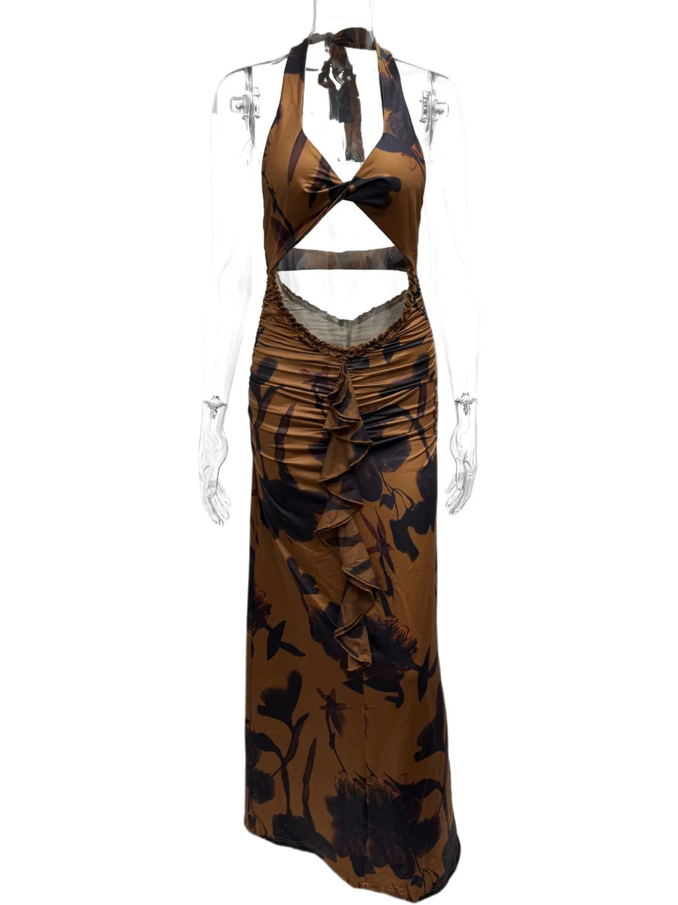 Cutout Printed Halter Neck Maxi Dress - MAD RUFFI
