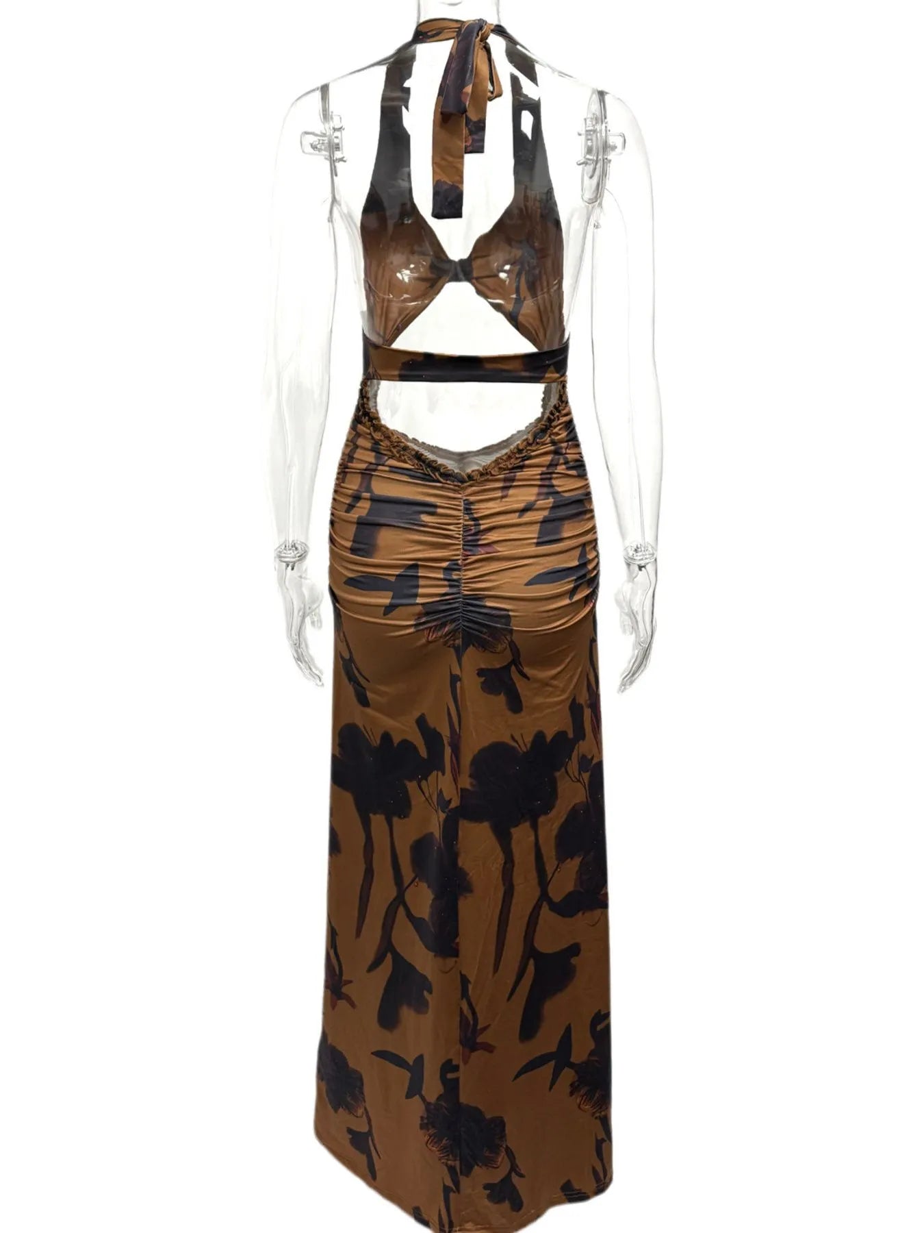 Cutout Printed Halter Neck Maxi Dress - MAD RUFFI