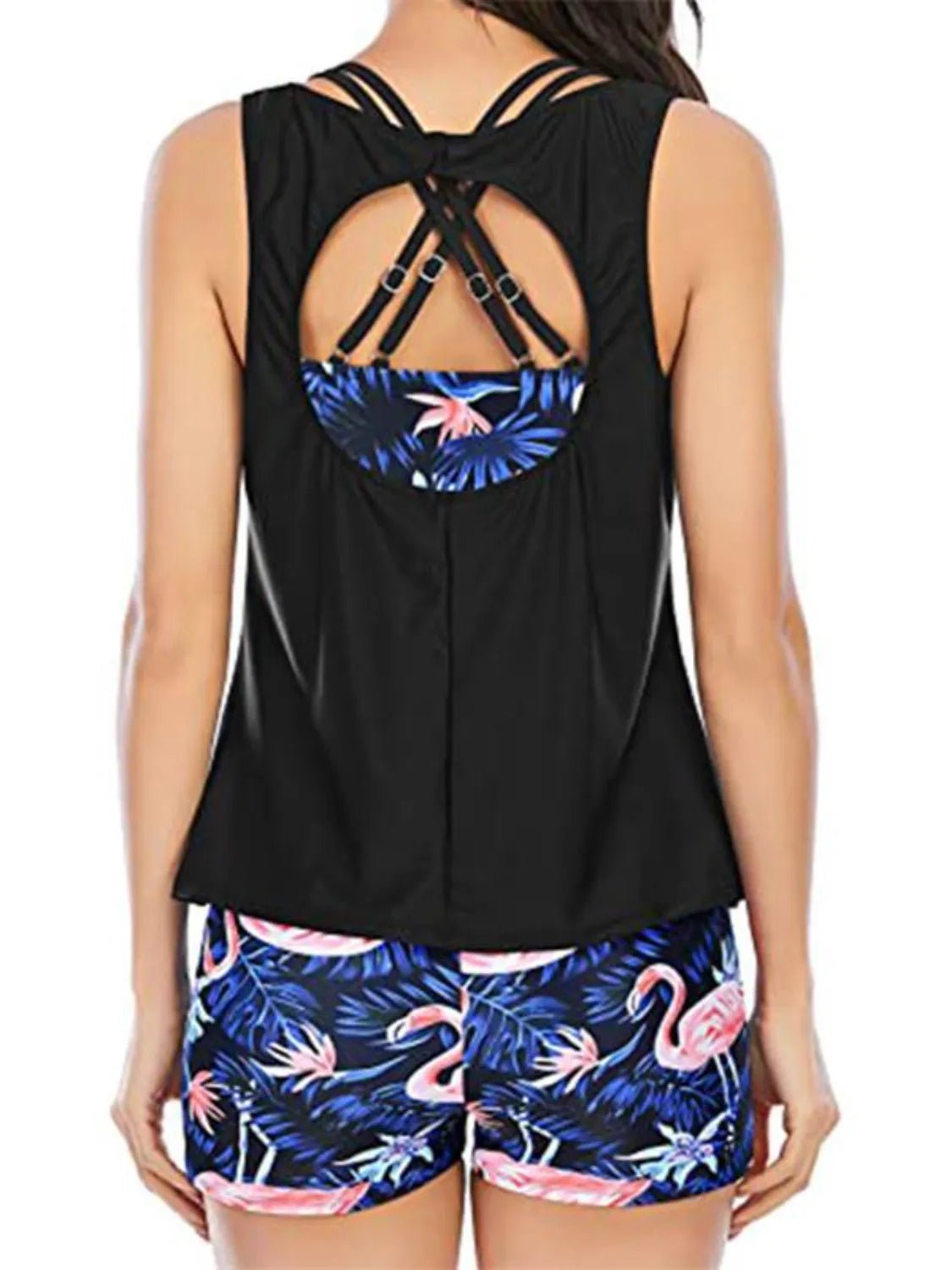 Cutout Printed Round Neck Three - Piece Swim Set - MAD RUFFI