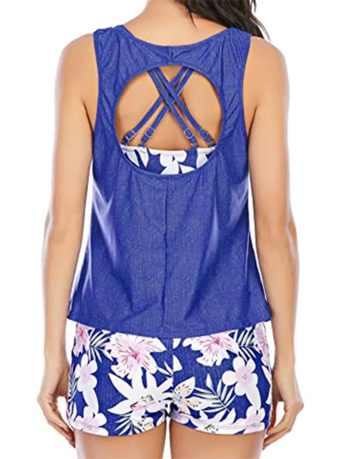 Cutout Printed Round Neck Three - Piece Swim Set - MAD RUFFI